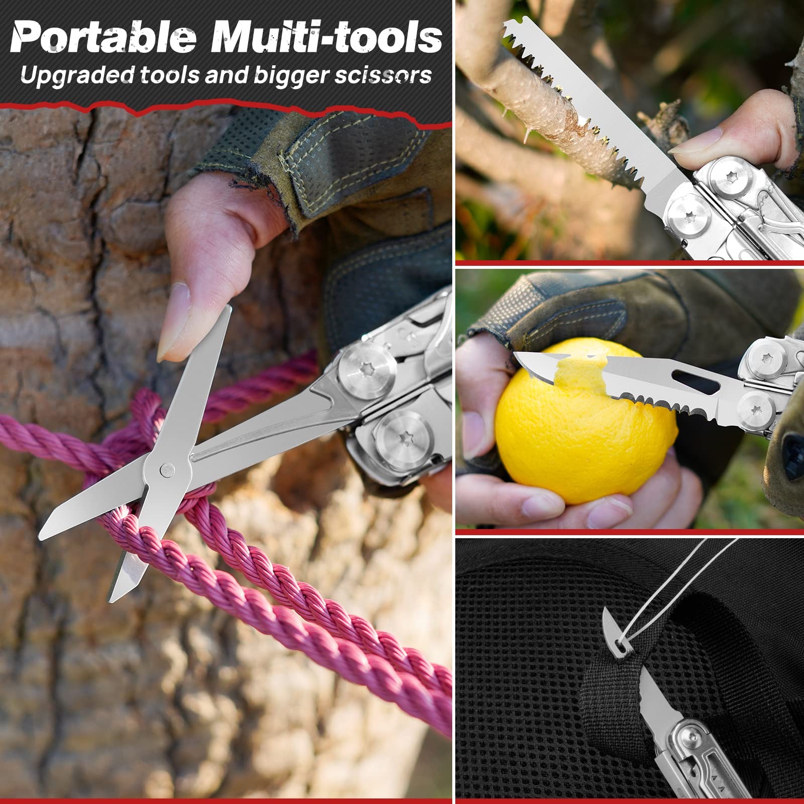 BIBURY 22-in-1 Multitool Pliers Flint Window Breaker Scissors Survival Tool