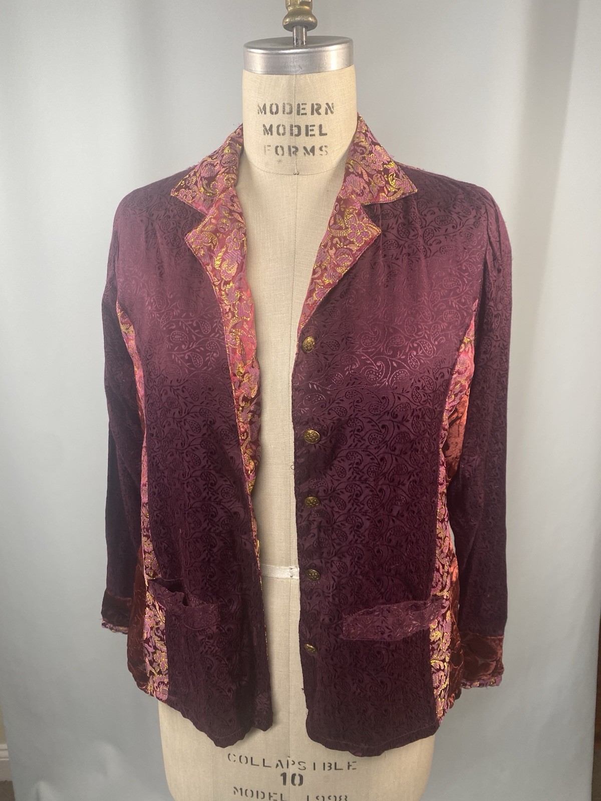 APRIL CORNELL Vintage Top Jacket SIZE SMALL burgundy boho patchwork 90s Y2k