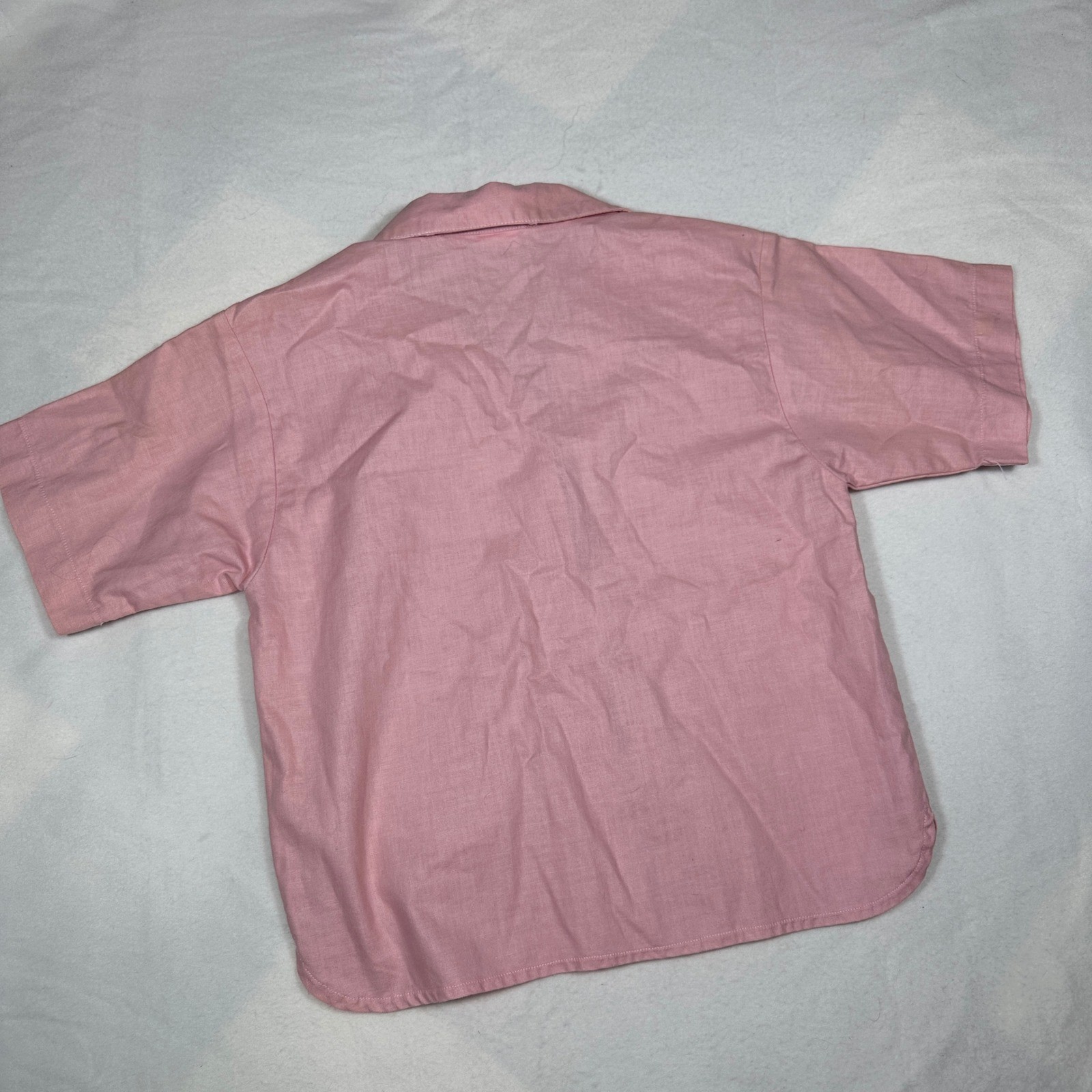 Vintage Sasson Pink Short Sleeve Button Down Shirt Camp Collar Size 10 80024