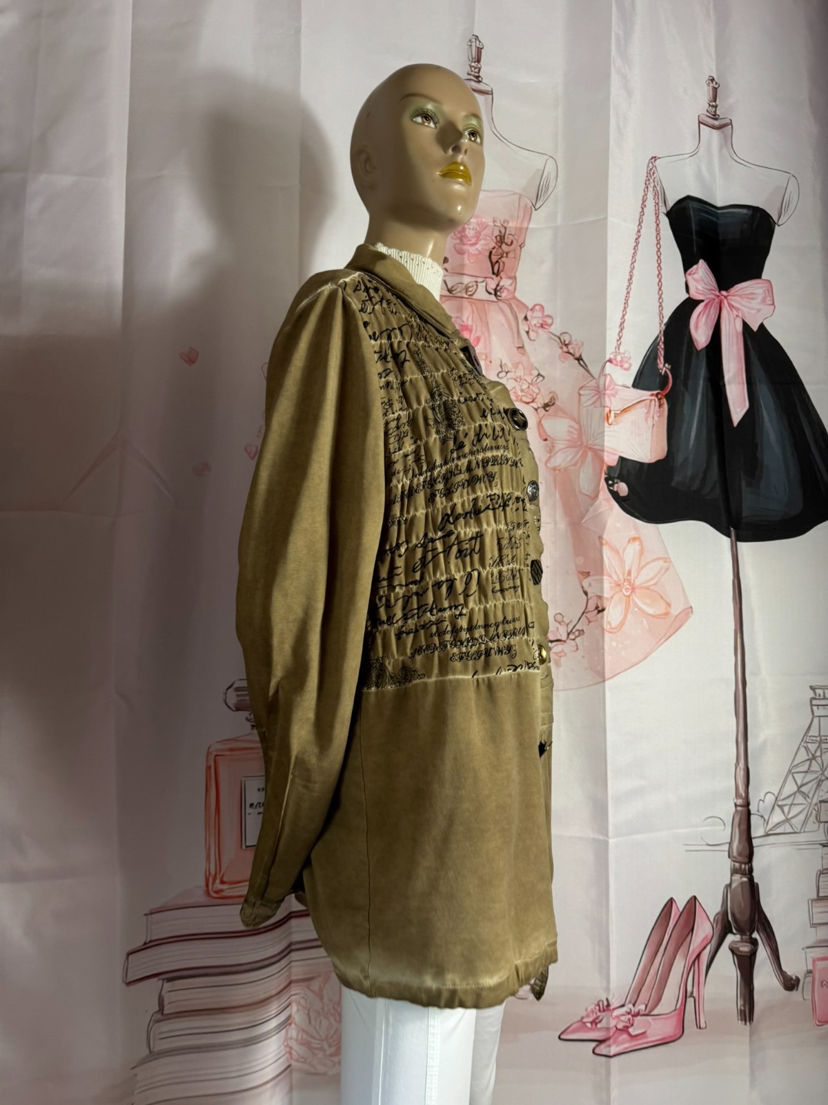 Bottega Designer Sweat Jacket Made in Italy Art to Wear Script Print Size 44 46