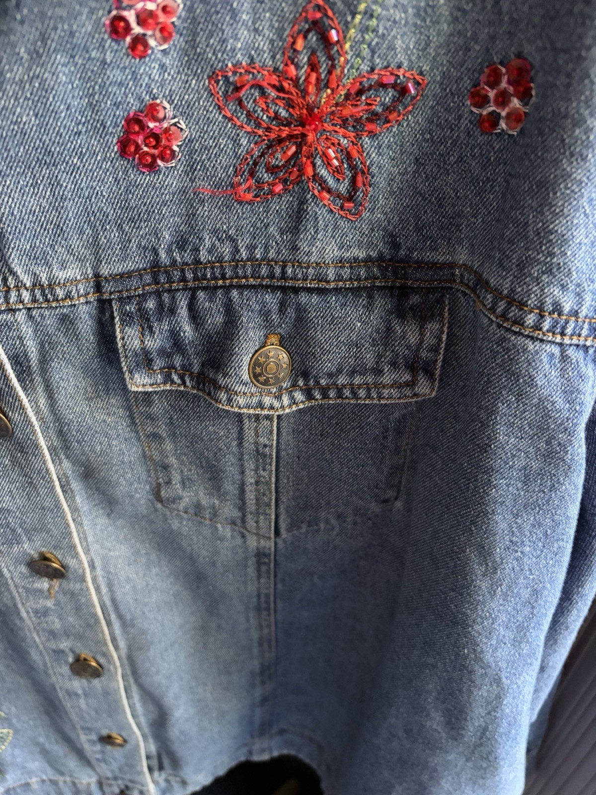 Vintage Jean Jacket Jane Ashley Size 3x 90s Blue Denim Embroidered Wildflowers
