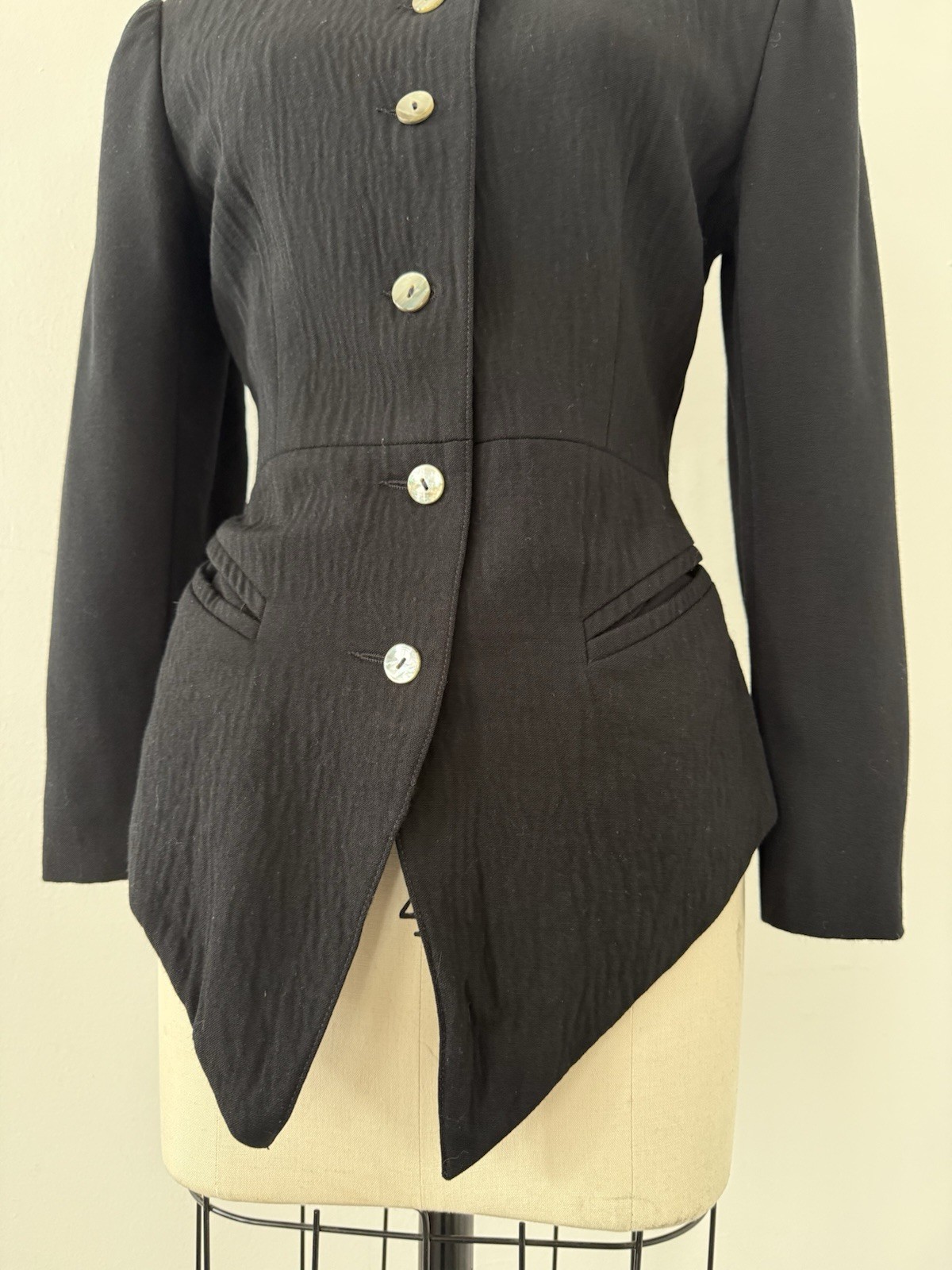 80s Avant Garde Paris Designer Premonville Dewavrin Fitted Wool Tailcoat Jacket