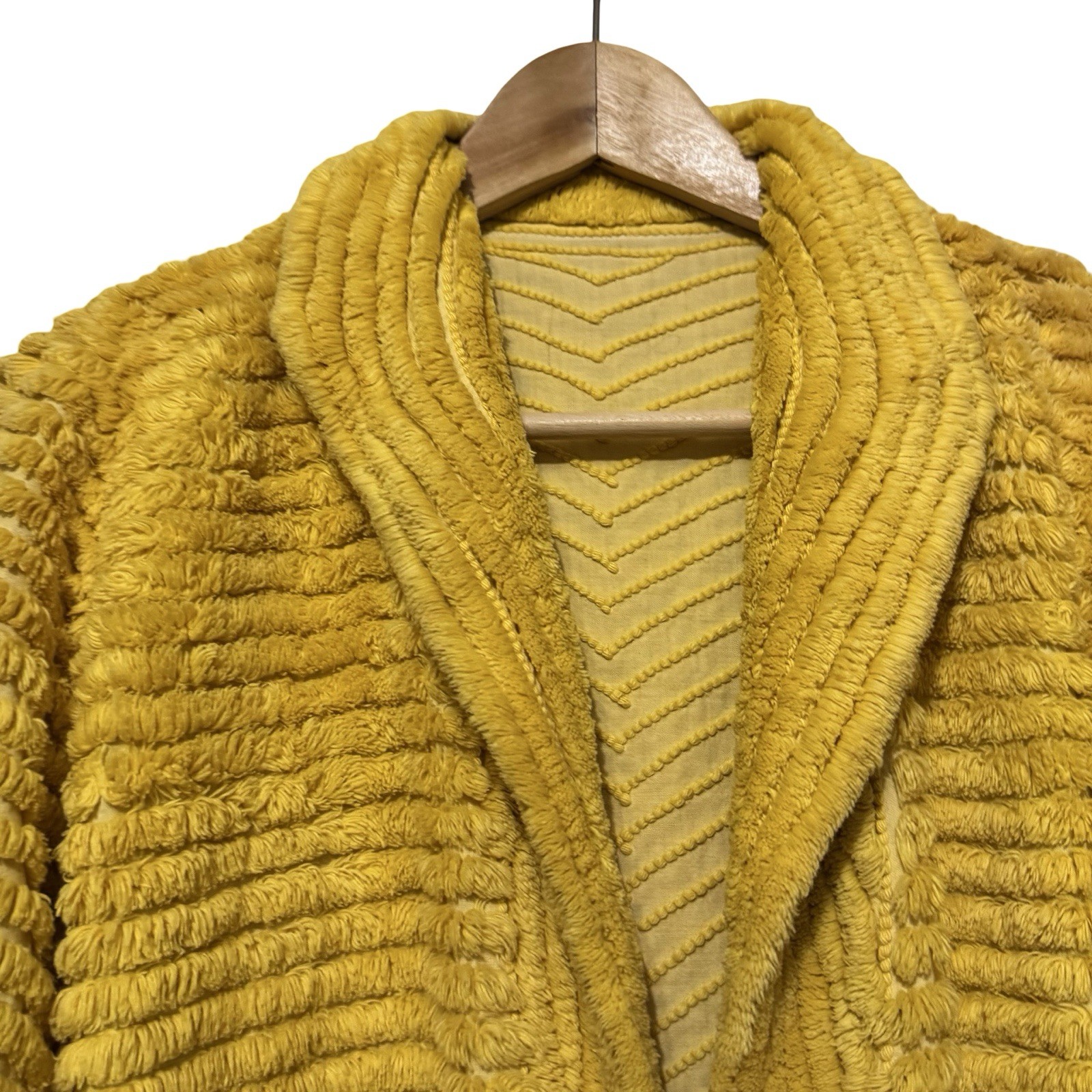 Vintage 1930s Chenille Floral Yellow Jacket short robe coverup size Small