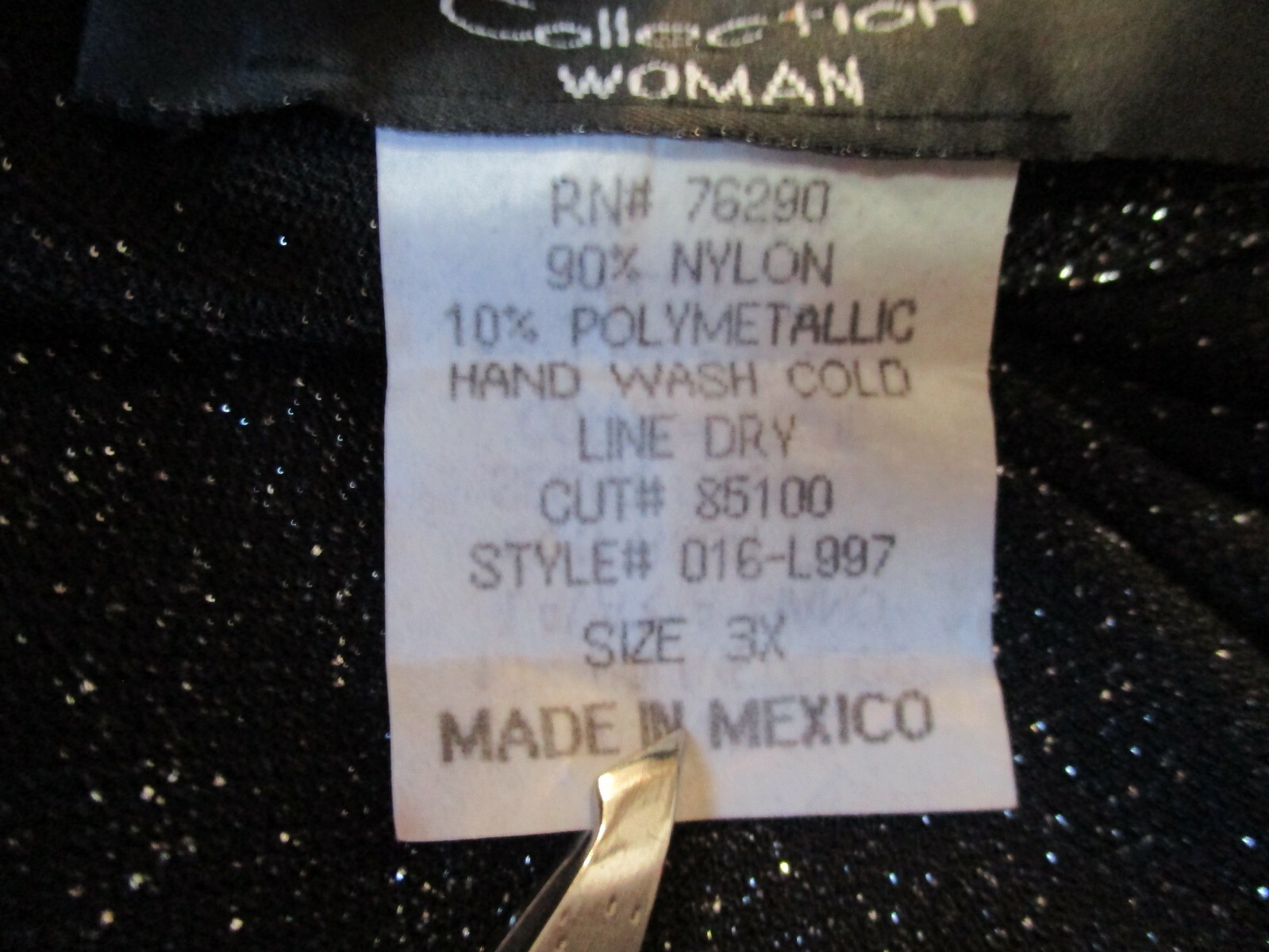 VTG California Concepts Top Plus Size 3X Black & Silver Metallic Sparkly Sheer E