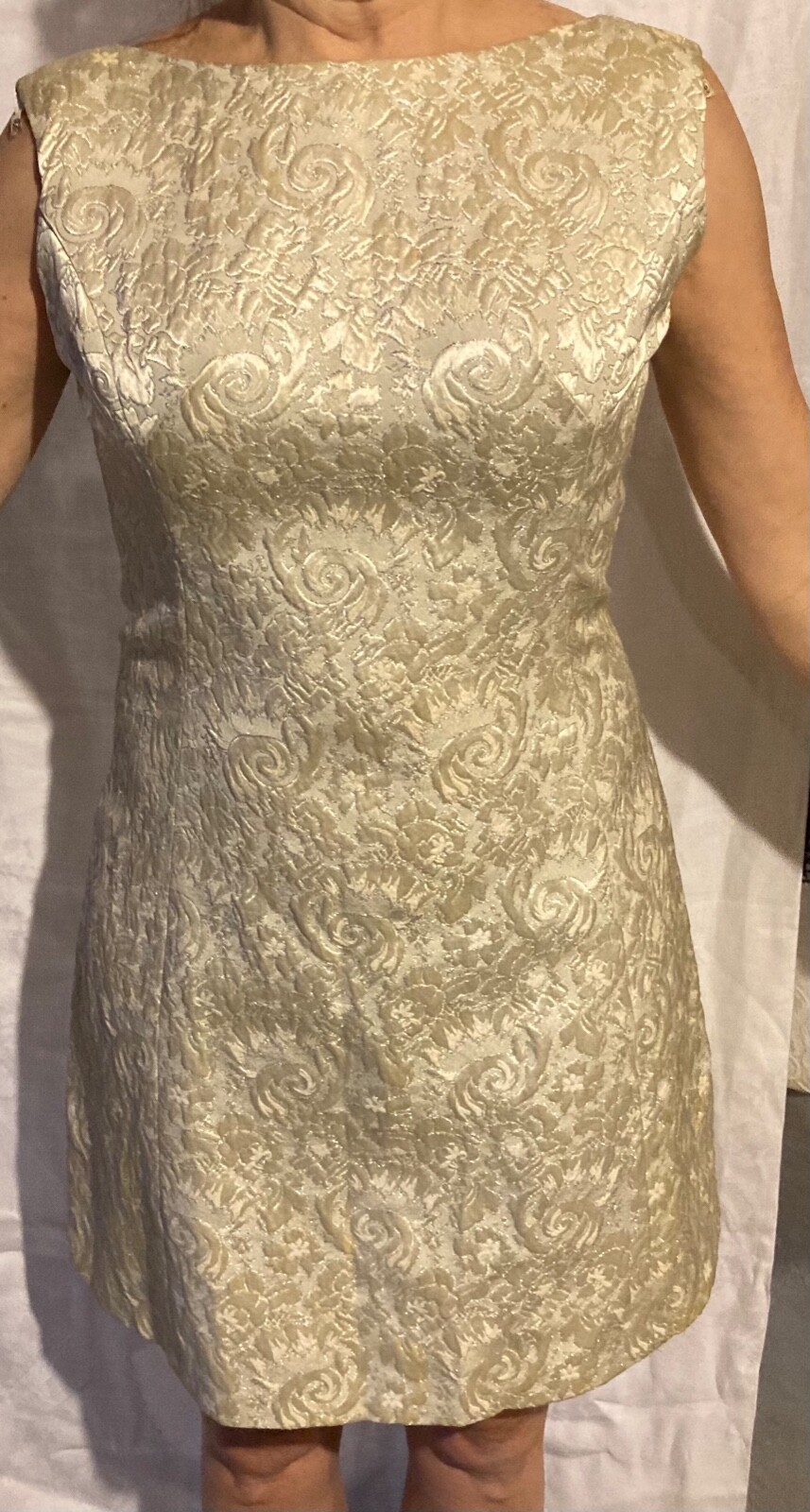 Vintage Betty Clyne Custom-made 1960s Dress White Brocade with silver threads