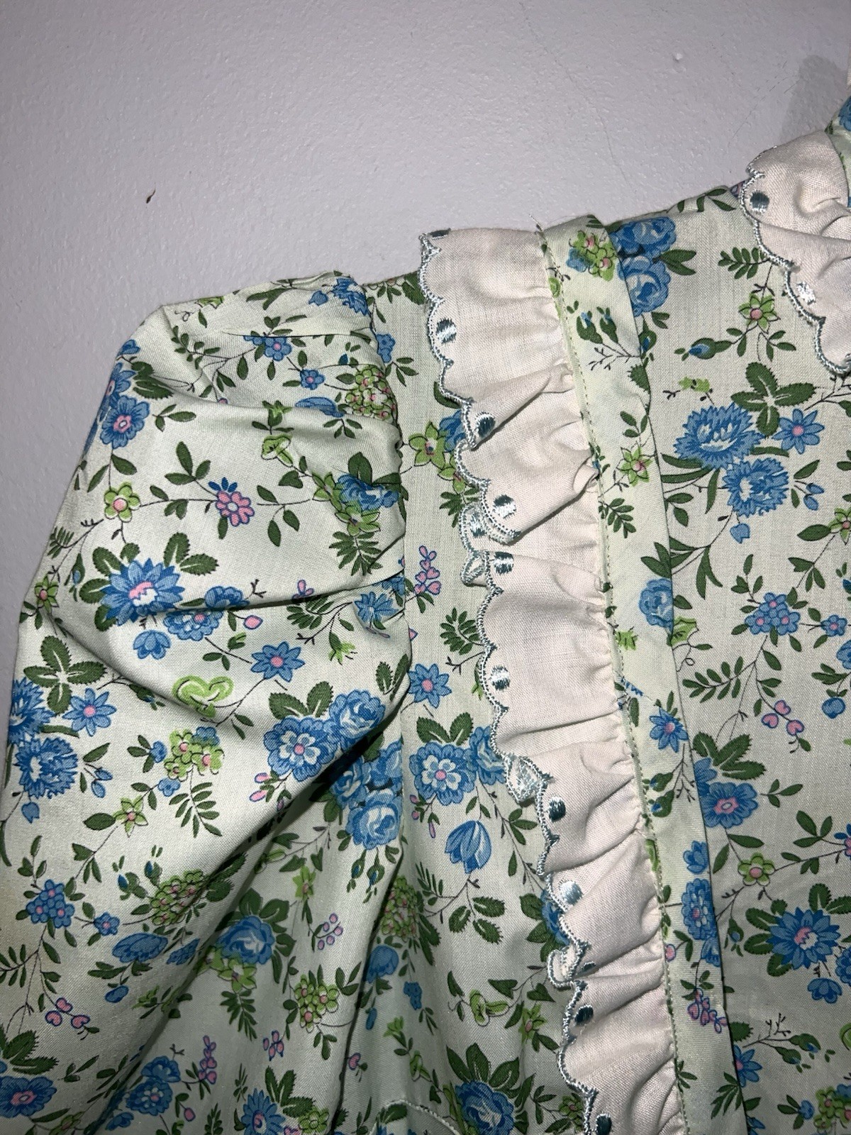 VTG 70s Prairie Cottage Core Renaissance Handmade Cotton Dress XS Floral Maxi
