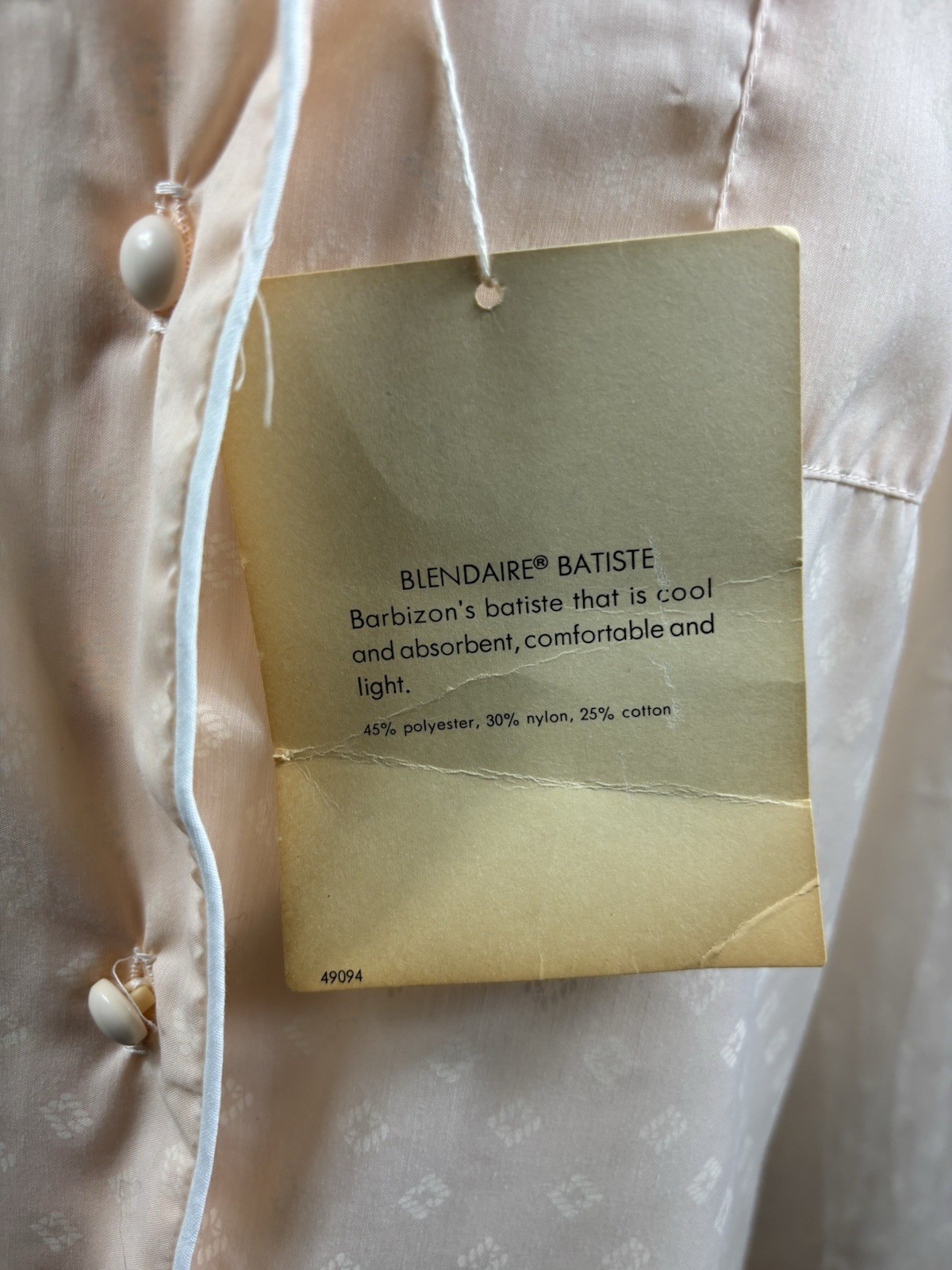 NWT Vintage Barbizon Batiste Lightweight Pajama Shirt Peach Made in USA Sz 42