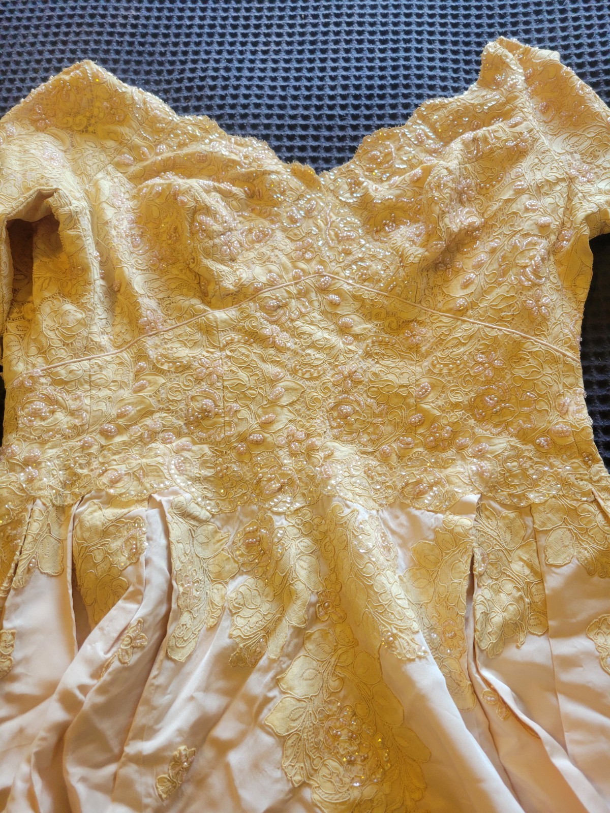 BEAUTIFUL HANDMADE 1920S 1930S NUDE BLUSH BEADED LACE WEDDING DRESS MUST SEE !