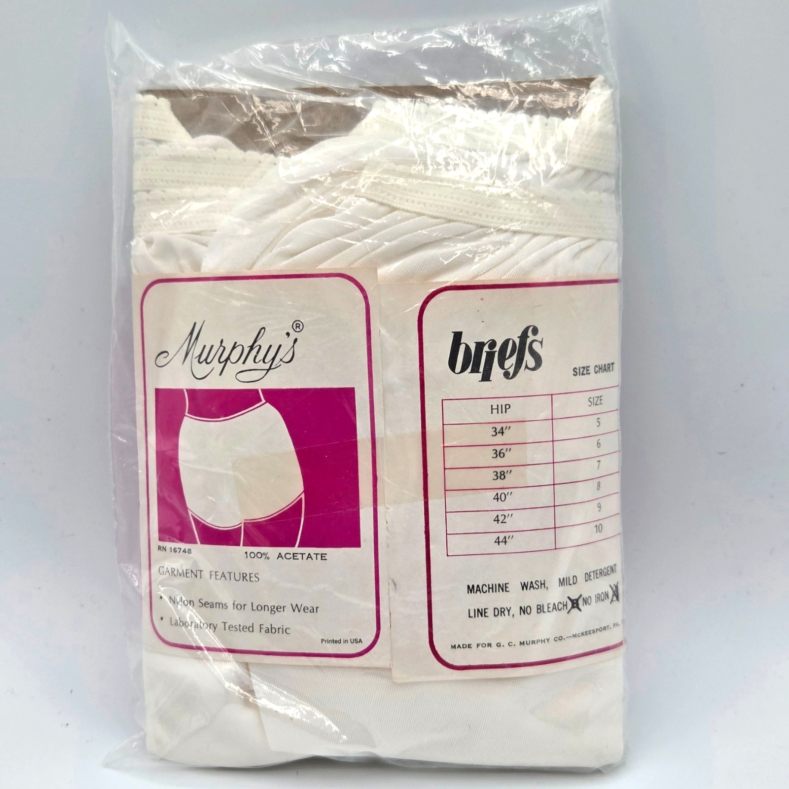 VINTAGE Women&rsquo;s MURPHY&rsquo;S Acetate Granny Panties Pure White Size 10 Hips 44 NEW