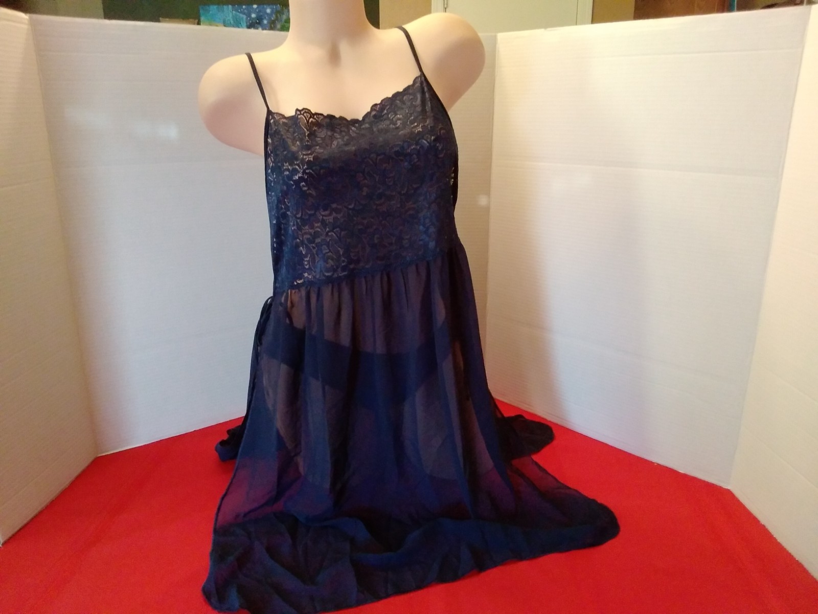 Vintage NEW Petra 2 Piece Blue Lace Bodice Sheer Babydoll Nightie Side Ties SZ L