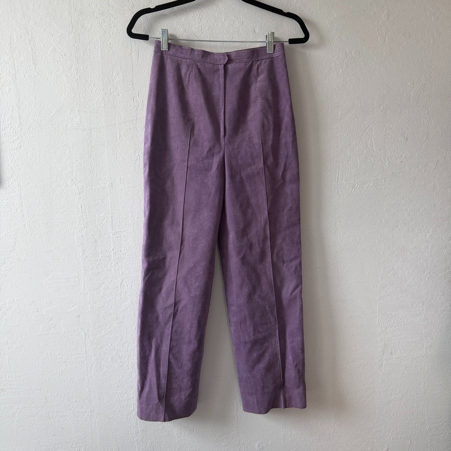 Vintage 70s 80s Purple Faux Suede Leather Pants High Waisted Straight Leg 26”