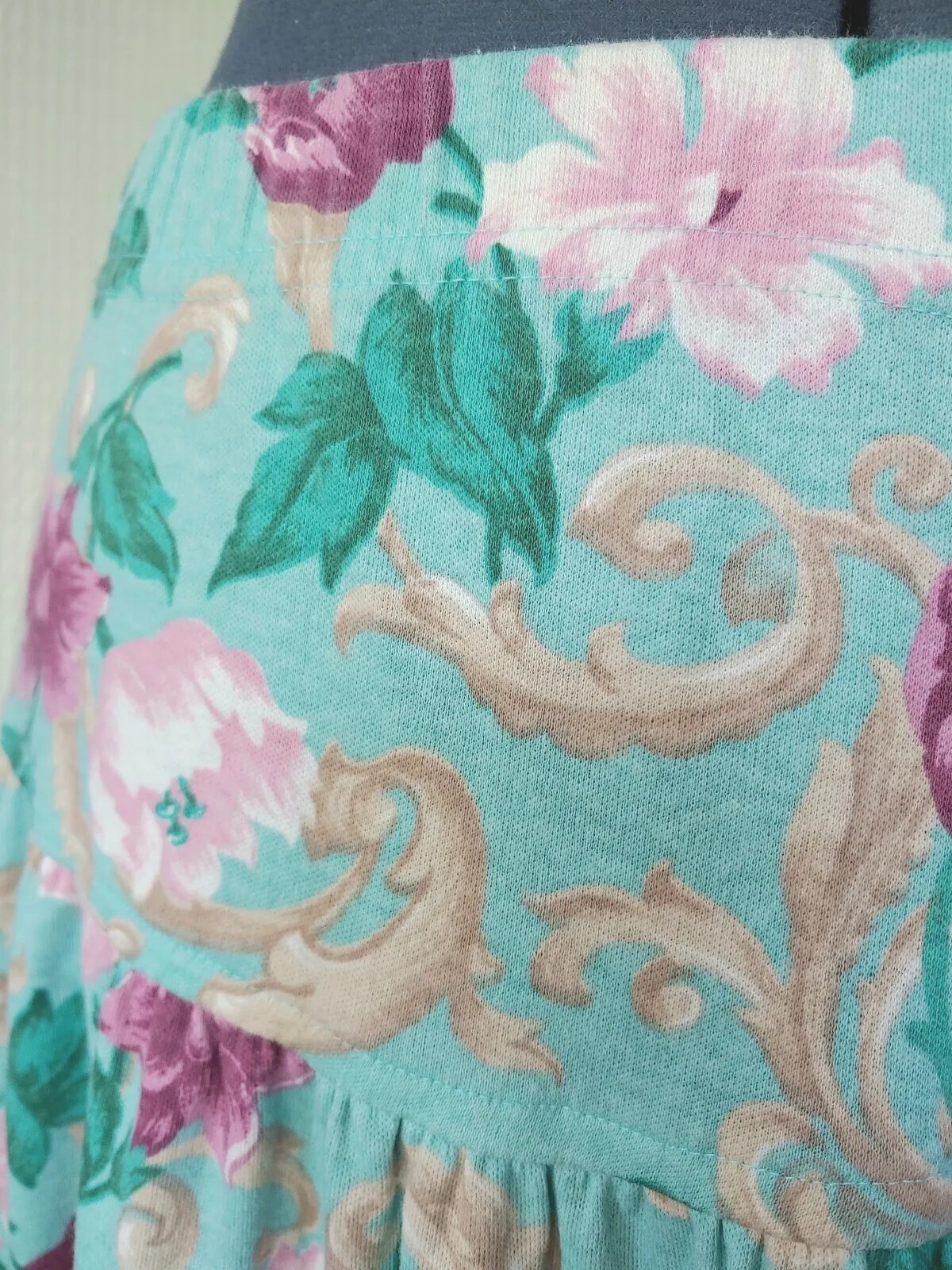 Vintage Beldoch Pepper Mint Green Floral Knit Skirt Size Medium