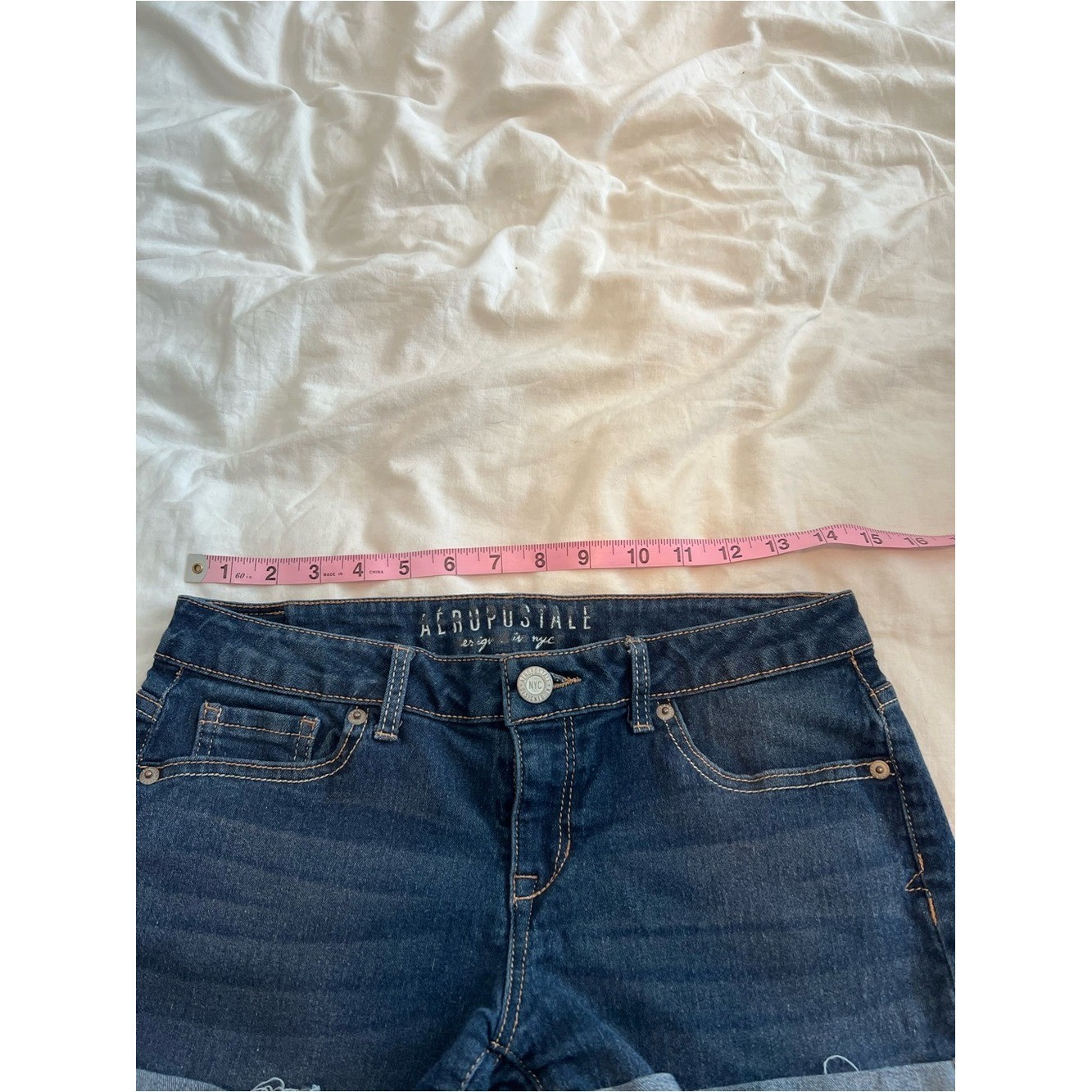 vintage aeropostale low rise dark wash cuffed mini shorts