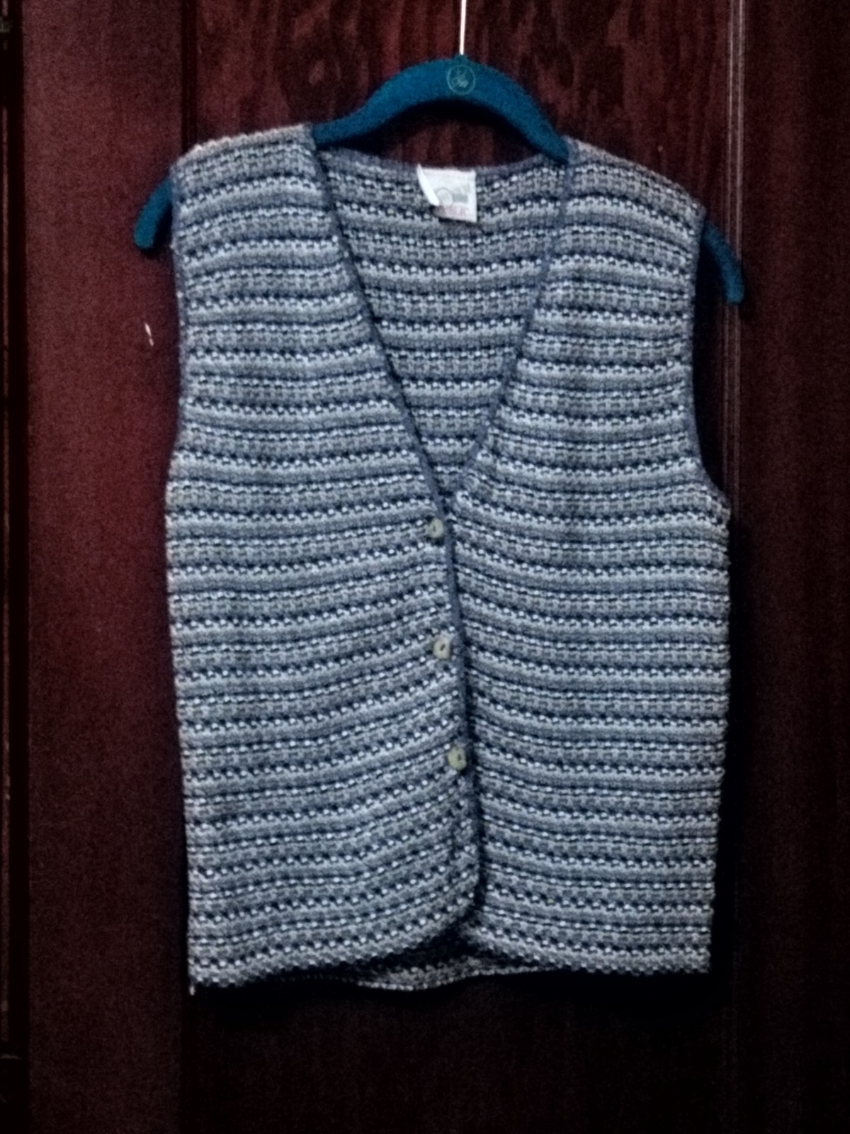 Vintage Vest Denim Republic Knitted Small Y2K Blue White & Gray