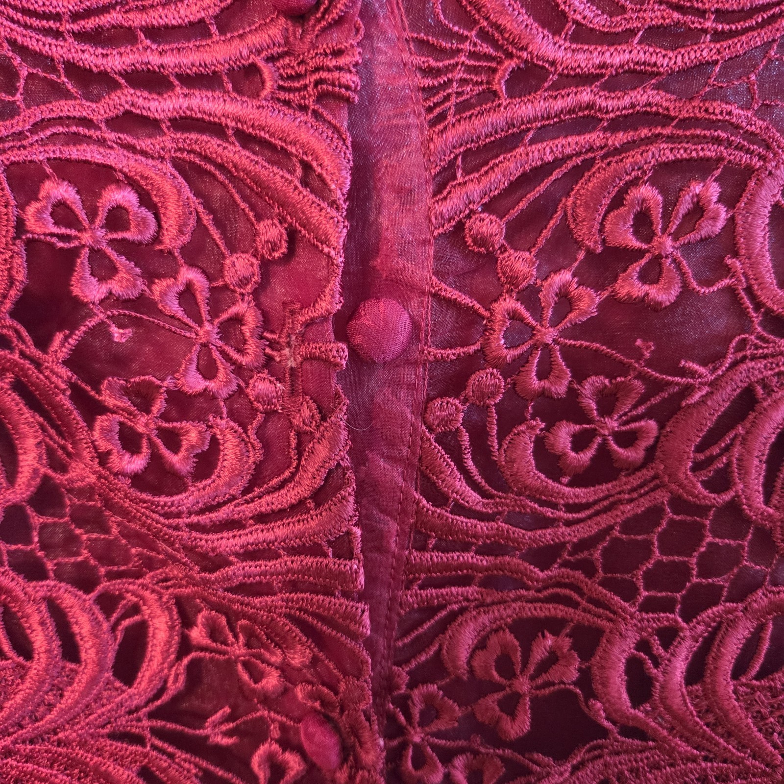 Capriccio by Digna Jacquard Silk Blend Dress Size 12 Red Lace US VTG 1980s 1990s