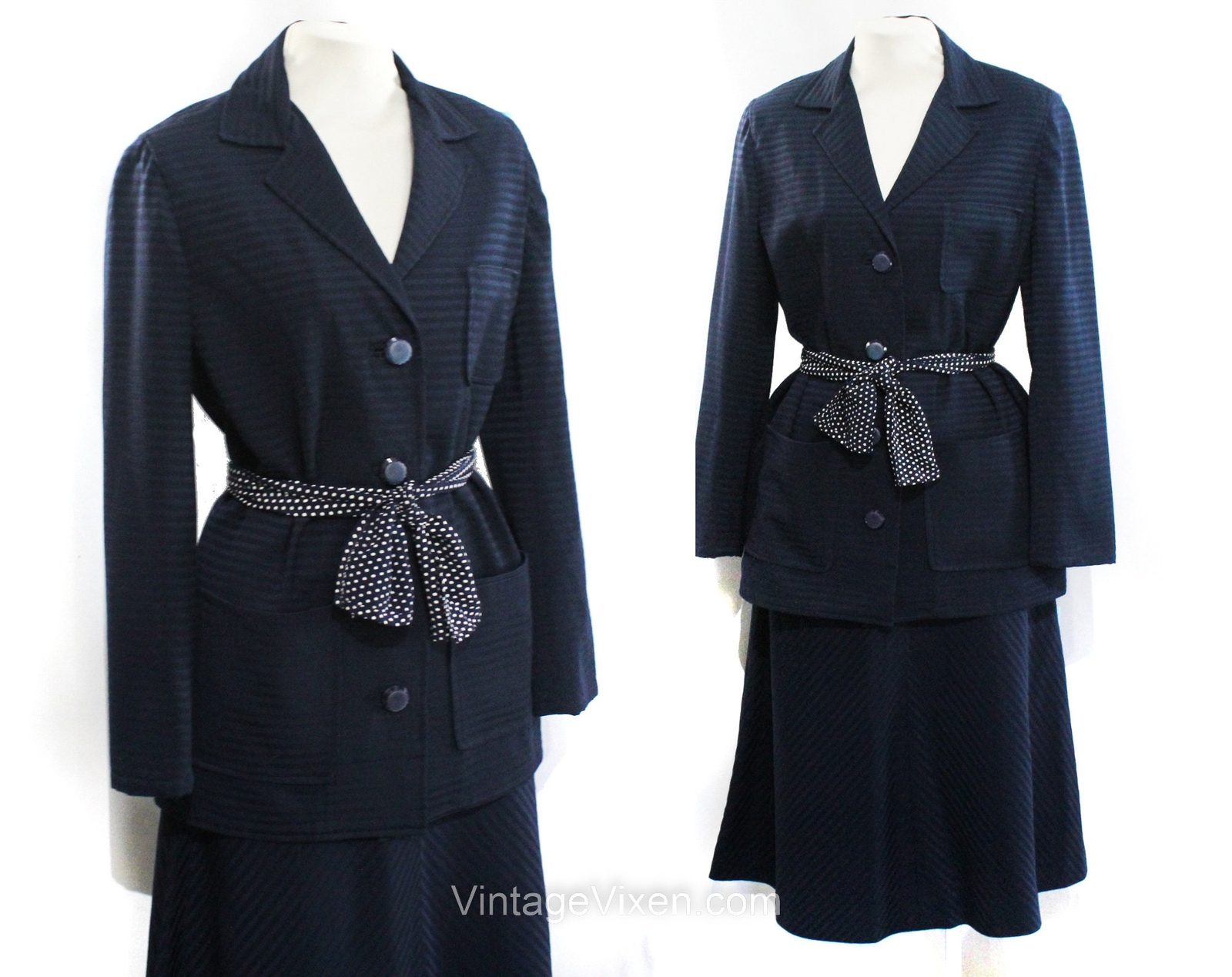 1940s Suit – Navy Blue 40s Jacket & Skirt Set – Blazer with Pockets – Waist 25.5