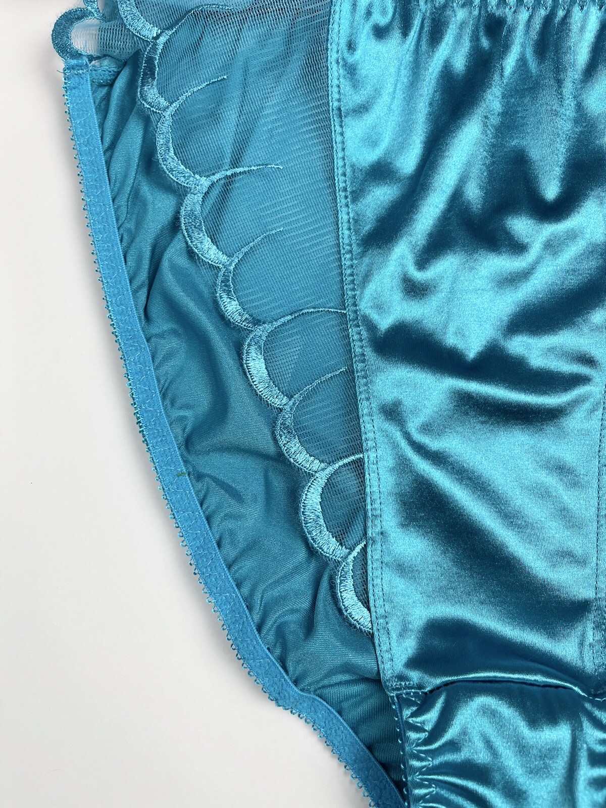 Satin Panty Mesh Trim Second Skin Light Blue L/7