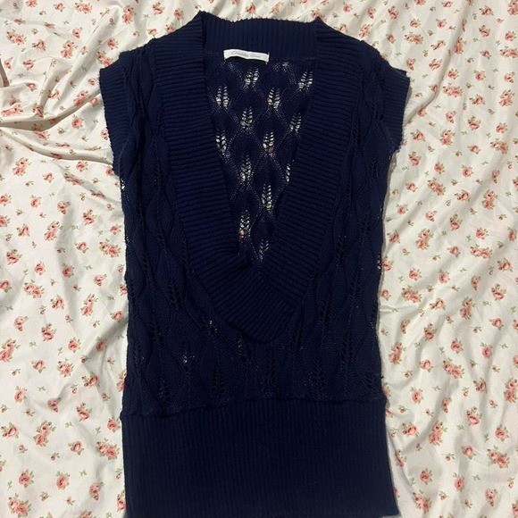vintage navy blue open knit cardigan sleeveless top