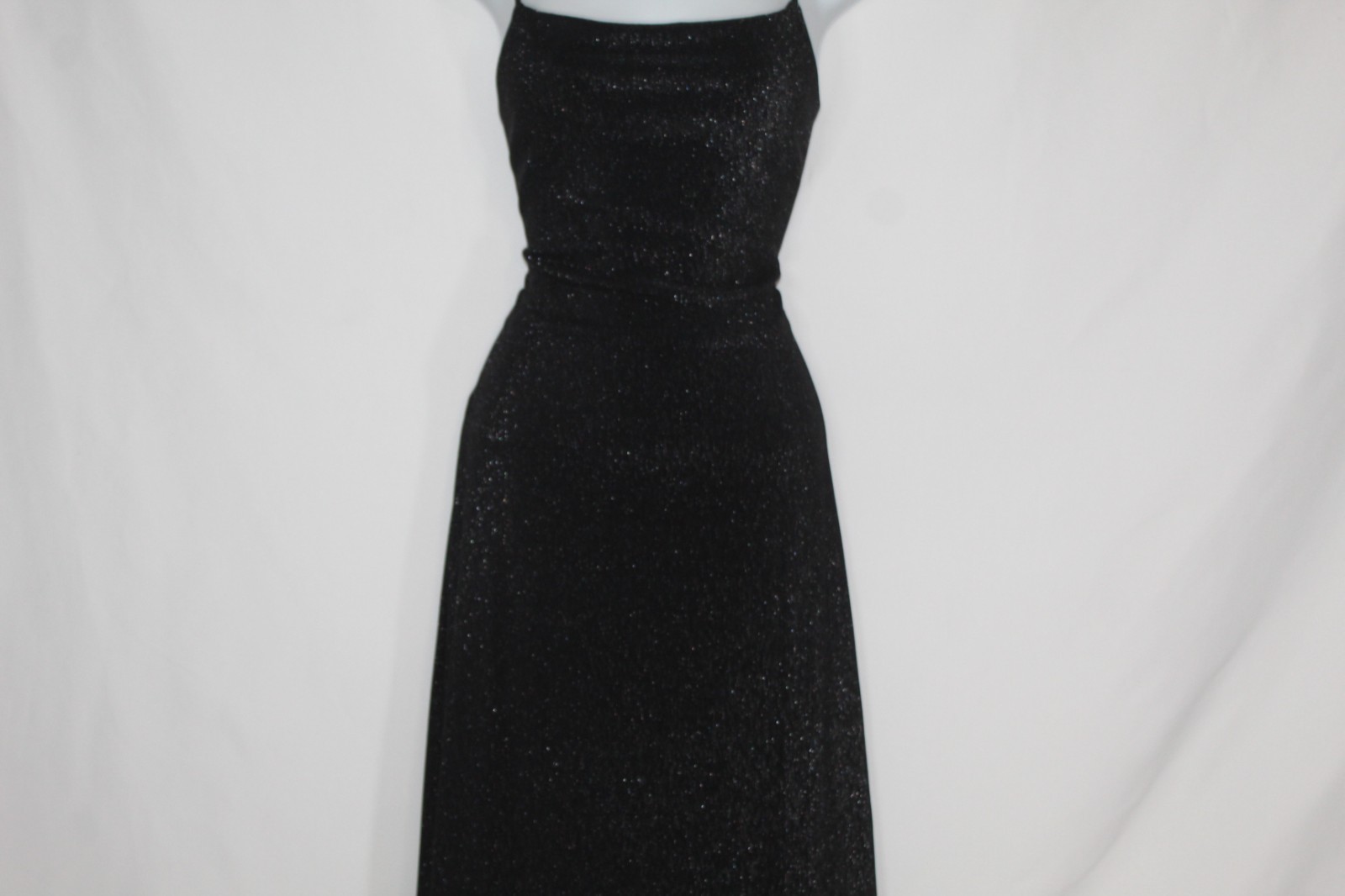 Vintage 90s column dress black metallic long lace up open back leg slit formal