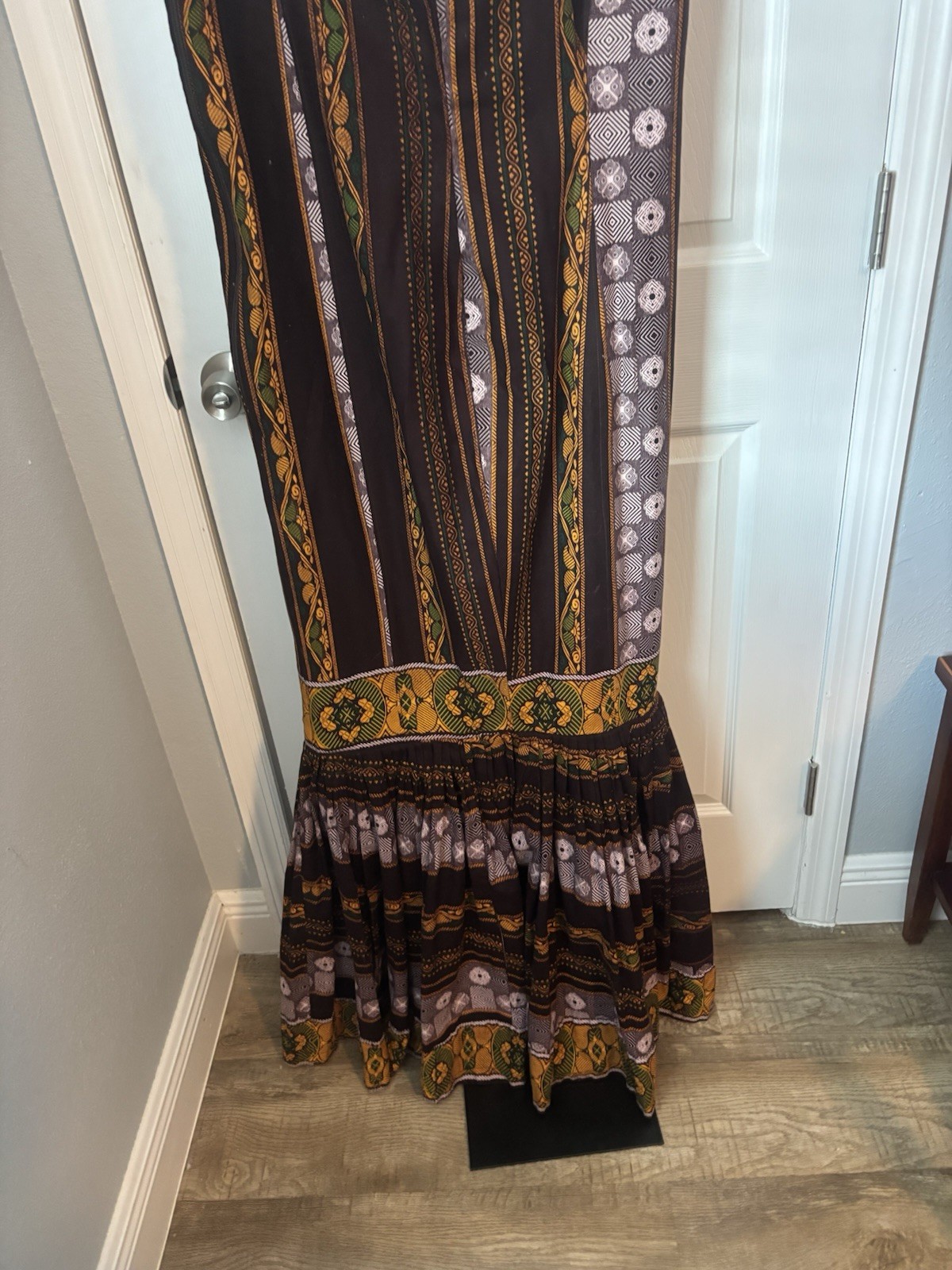 Vintage Boho Trumpet Maxi Dress Ethnic Print Festival Cottagecore