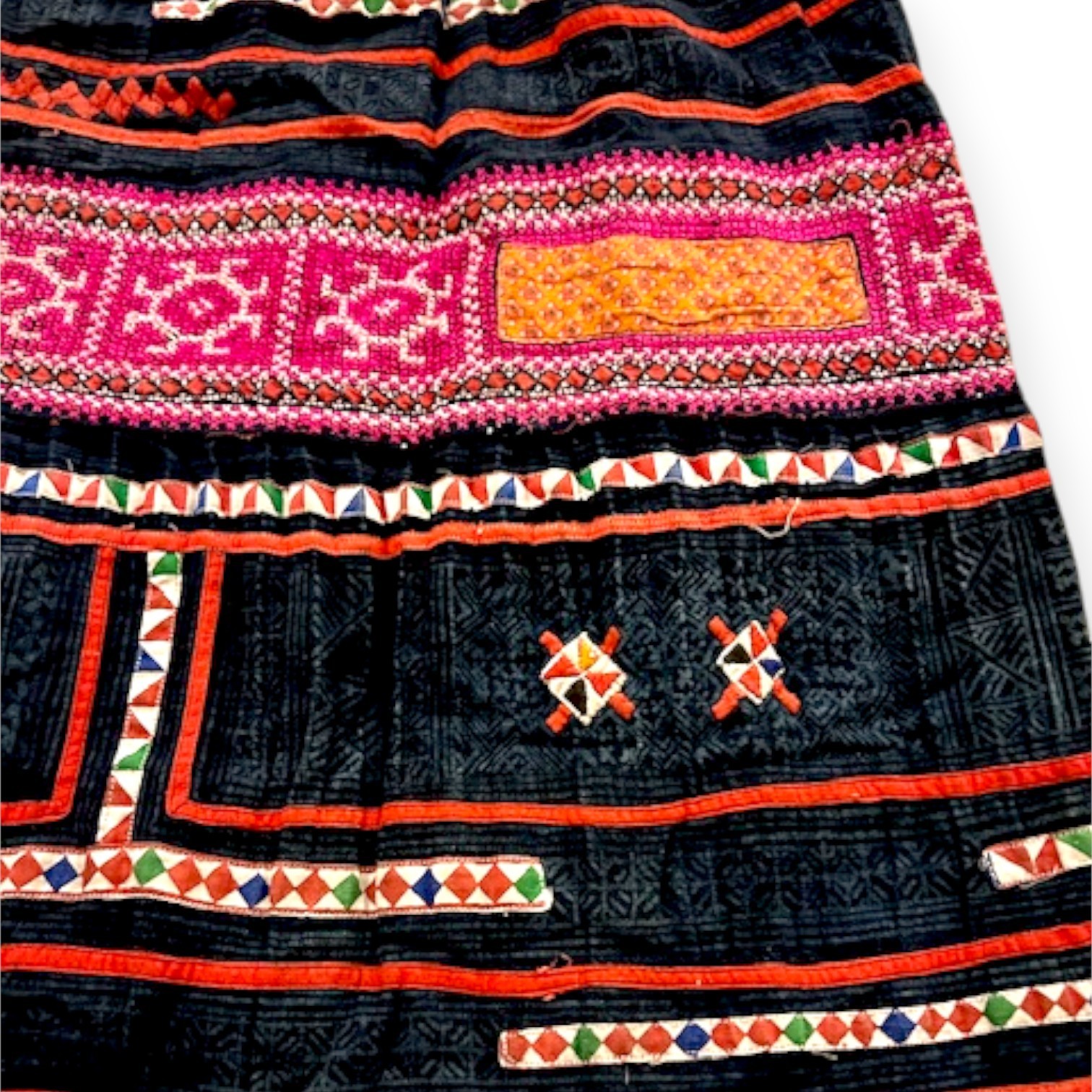 Handcrafted Vintage Embroidered & Applique Vietnamese Hills Hmong Tribal Skirt