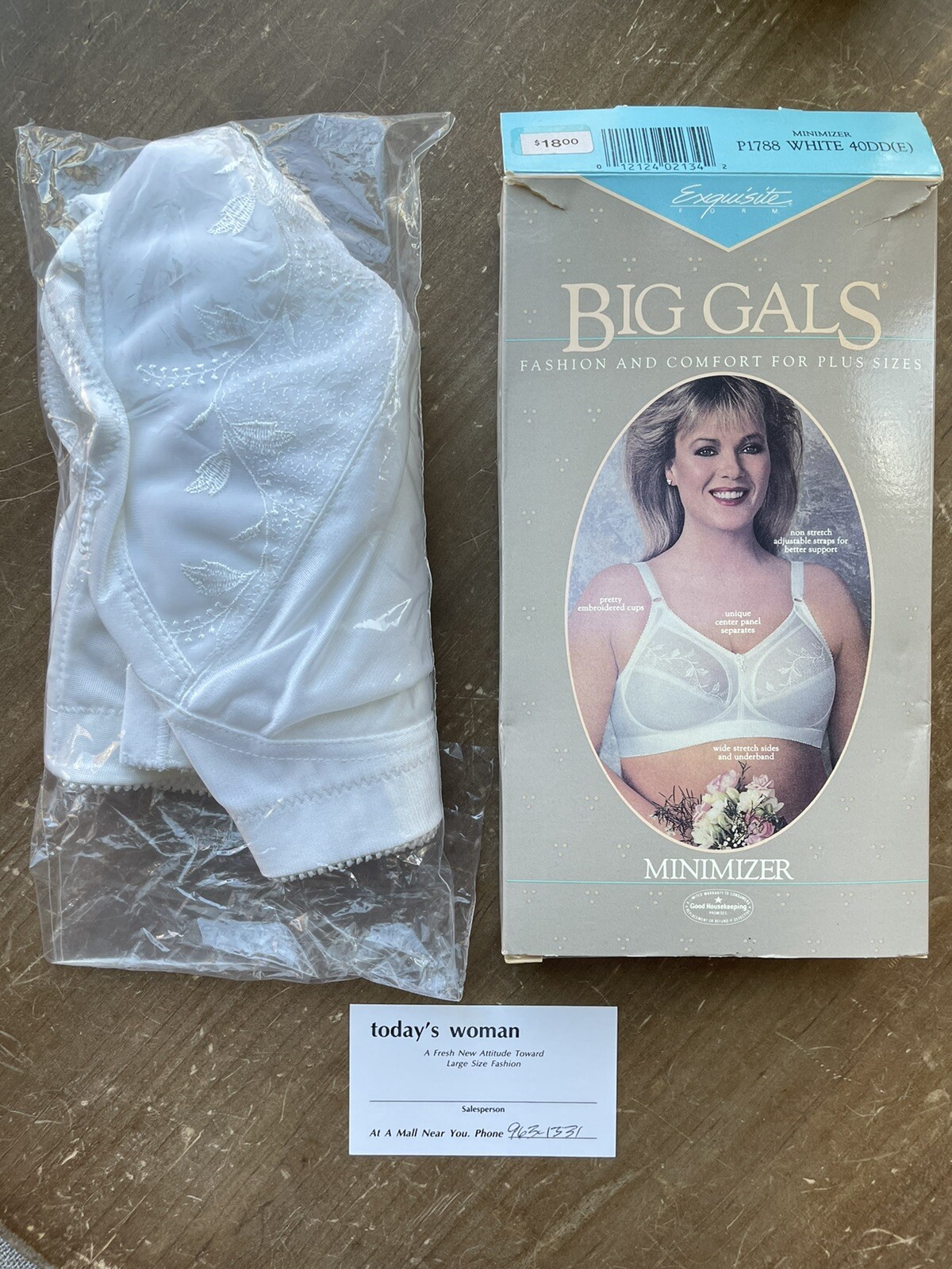 NOS Vintage 80s BIG GALS Exquisite Form MINIMZER White Bra 40DD
