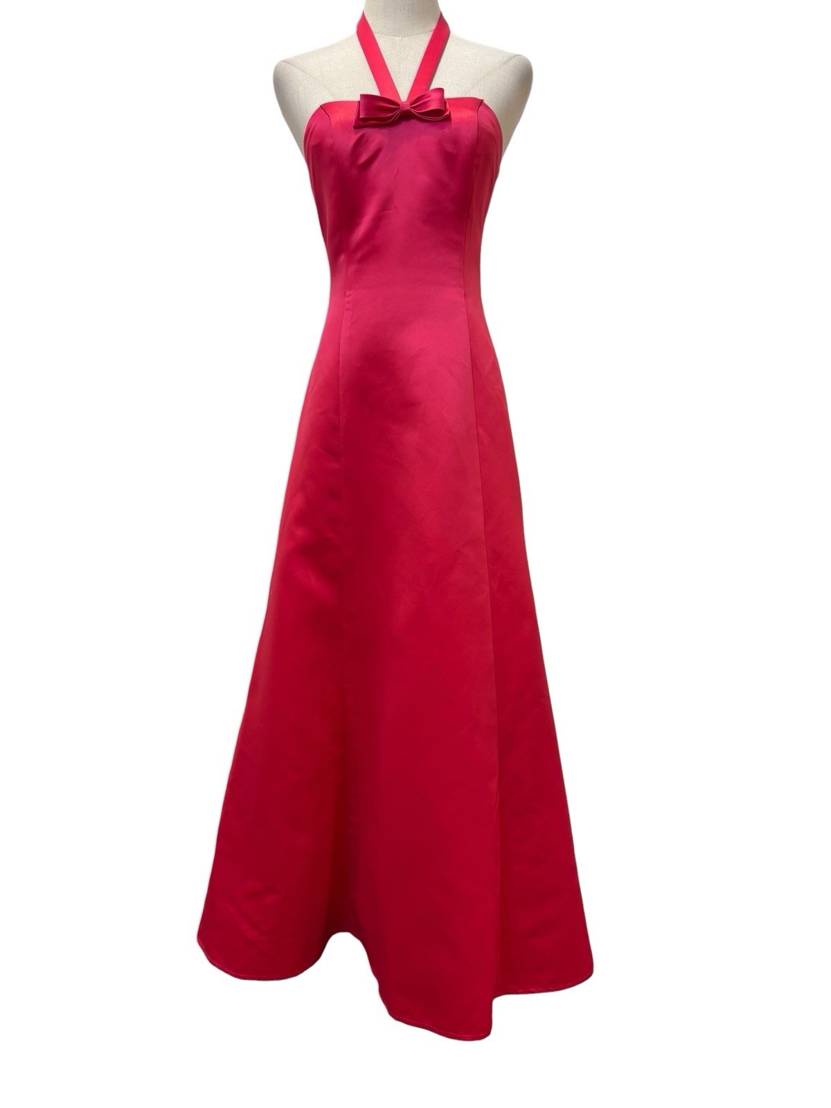 Vtg Scott McClintock Hot Pink Halter Dress Sz 4 Prom Gown Event Bow Y2K