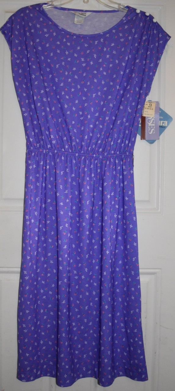 VTG NOS Womens Dress Purple Floral Union Label USA Sears See Measurements 14