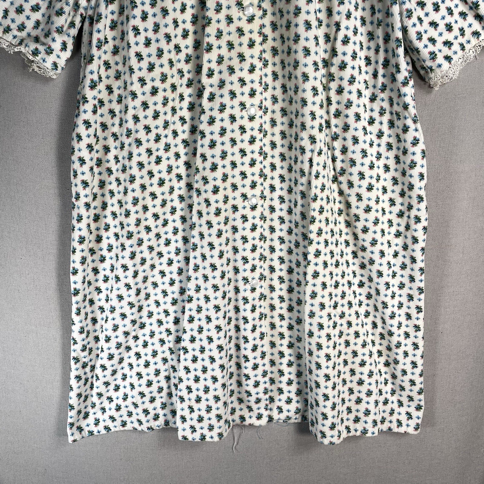 VINTAGE 50s Janet Lynn House Dress Womens Size Small Floral Corduroy Cotton
