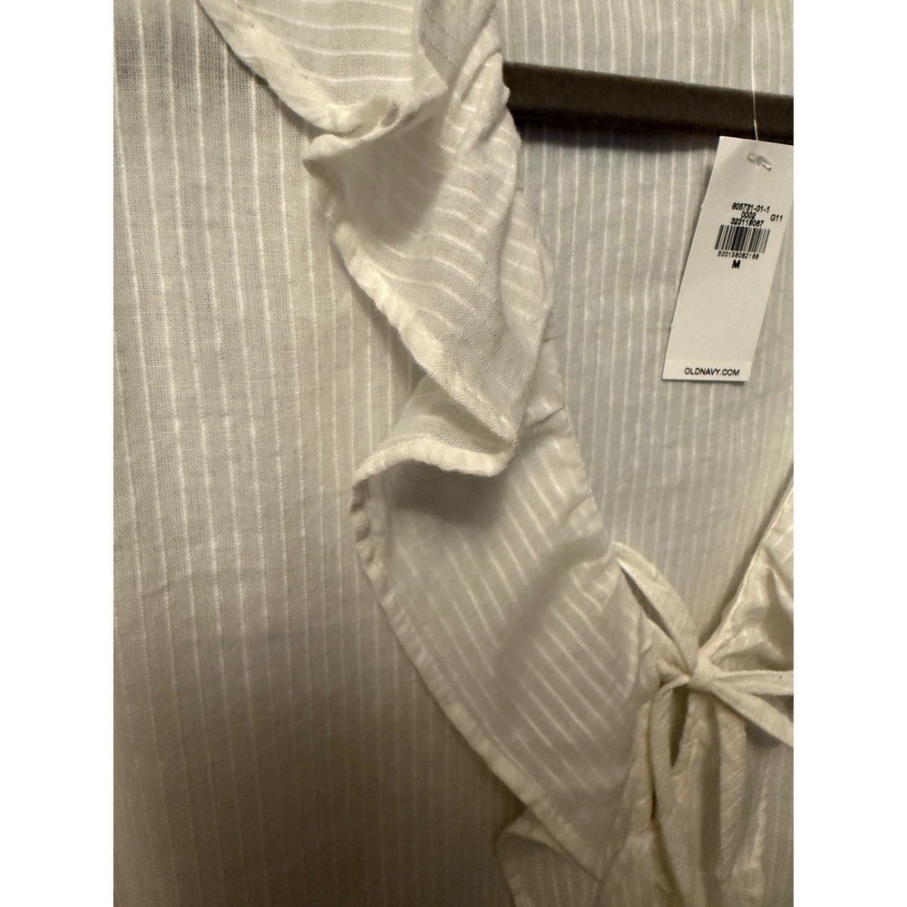 Old Navy Womens White Ruffle Tie-Front V-Neck Striped Blouse Size S NWT Boho