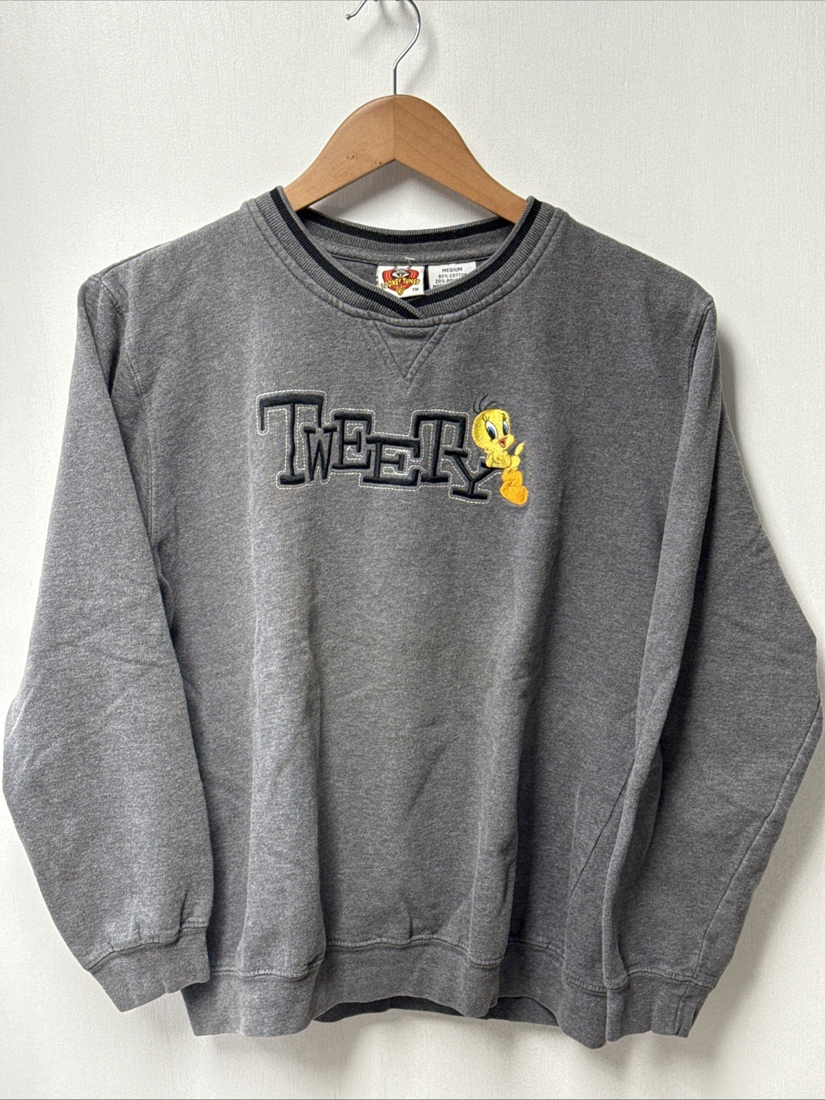 Tweety Bird Looney Tunes Sweatshirt Pullover Vintage 2001 Grey Size Medium