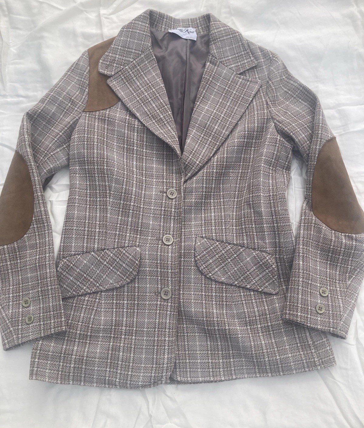 VTG Butte Knit Classic Cowgirl Blazer Western Plaid Coat Faux Suede Elbow Patch