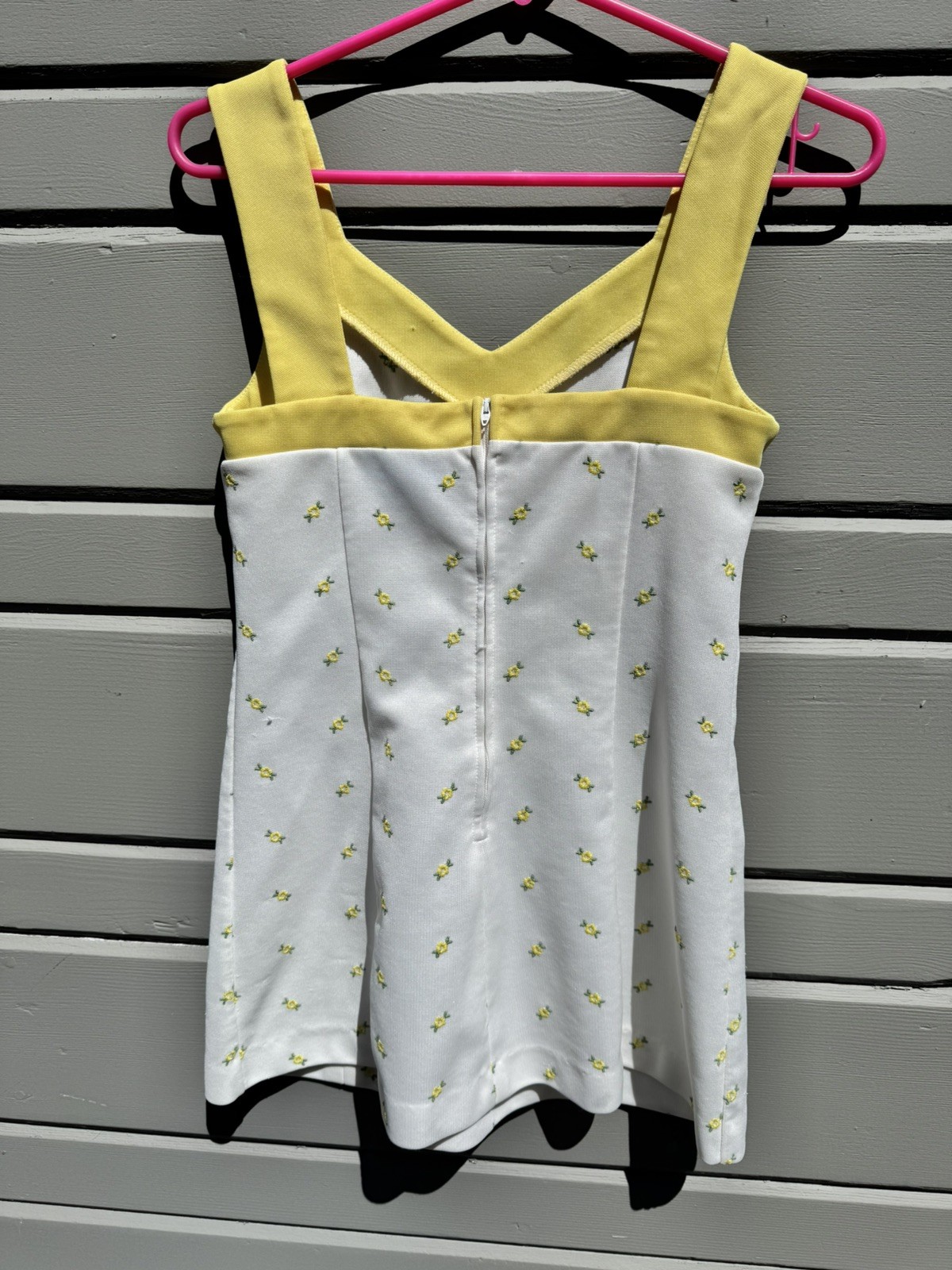Vintage 1970s Top Seed Tennis Dress Yellow Floral Mini Mod Polyester XS 28&Prime; Bust