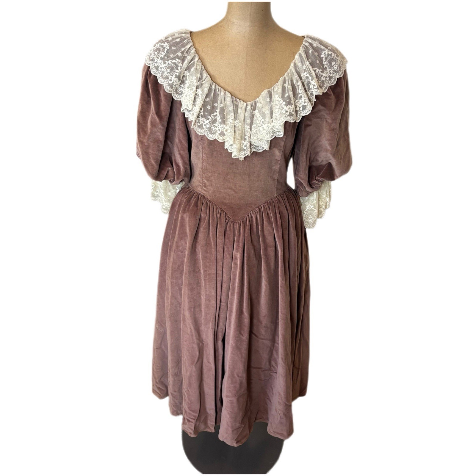 Vintage 1970s Joseph Magnin Velvet Dress Praire Victorian Size XS/Small