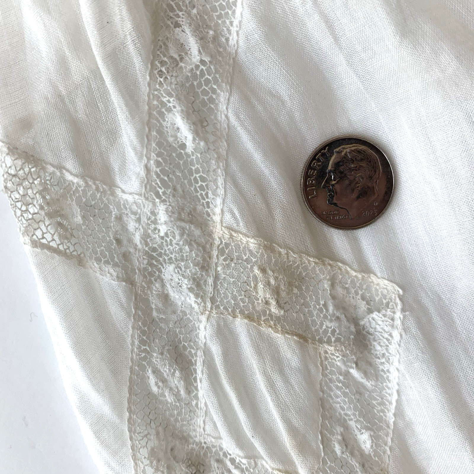 Antique Edwardian White Cotton Lace Lingerie Tea Dress 2XS Maxi Lawn Gown VTG