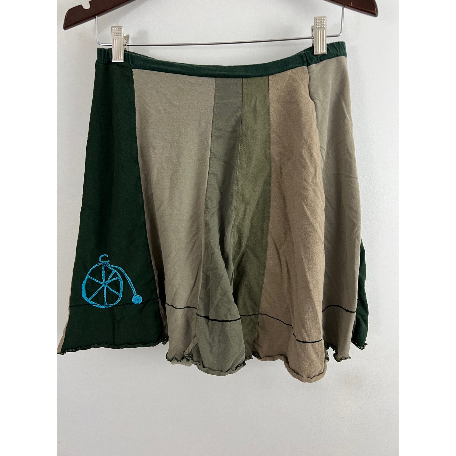 Sardine Clothing Co Patchwork Skirt Size S Green Earth Tones Recycled Cotton