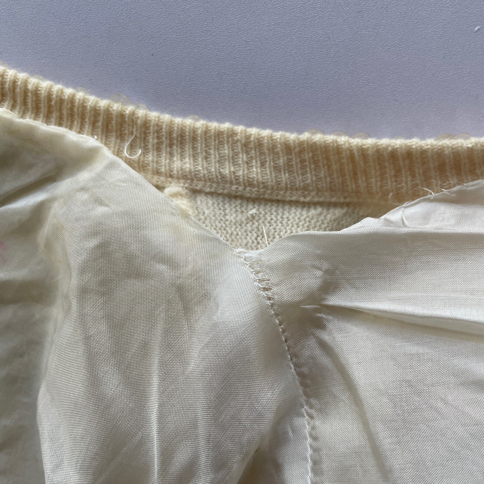 Angora Lamb’s Wool Hand Beaded Vintage 1940-50 Yellow Cardigan Size 42
