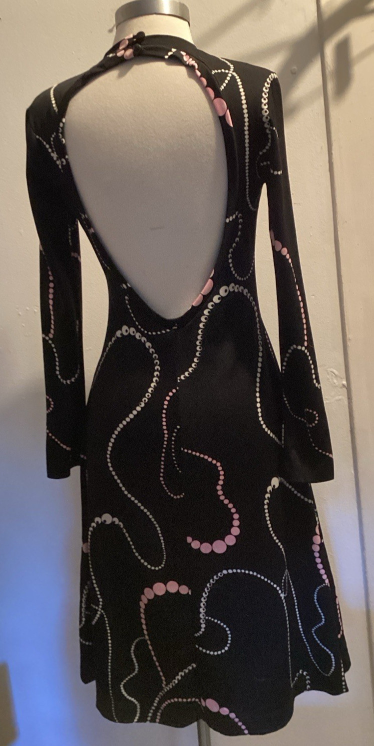 vintage 70&rsquo;s Clovis Ruffin backless disco short necklace print dress sz S