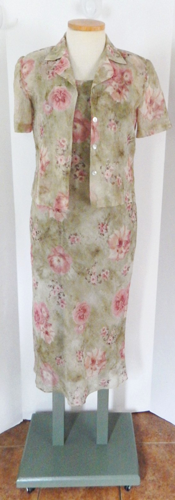 Vtg Karen Stevens Cottagecore Floral Below Knee Dress with Button Top Size 10
