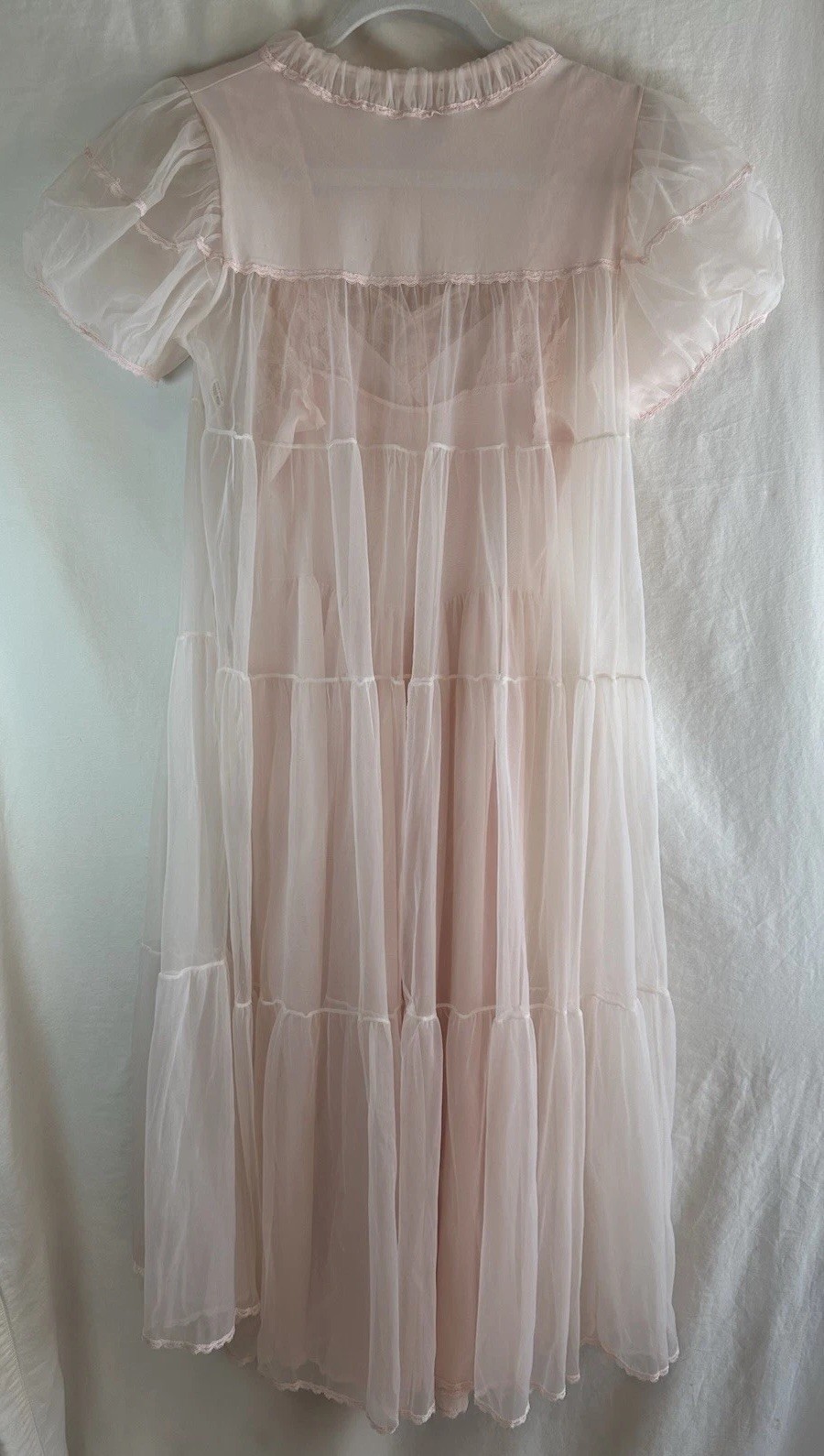 Vintage Dutchmaid 60s Pink Peignoir Set Nylon Sheer Robe & Gown Lace Romantic 14