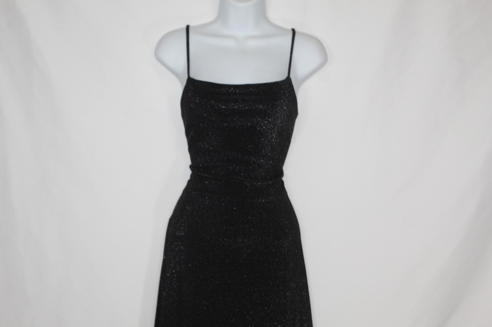 Vintage 90s column dress black metallic long lace up open back leg slit formal