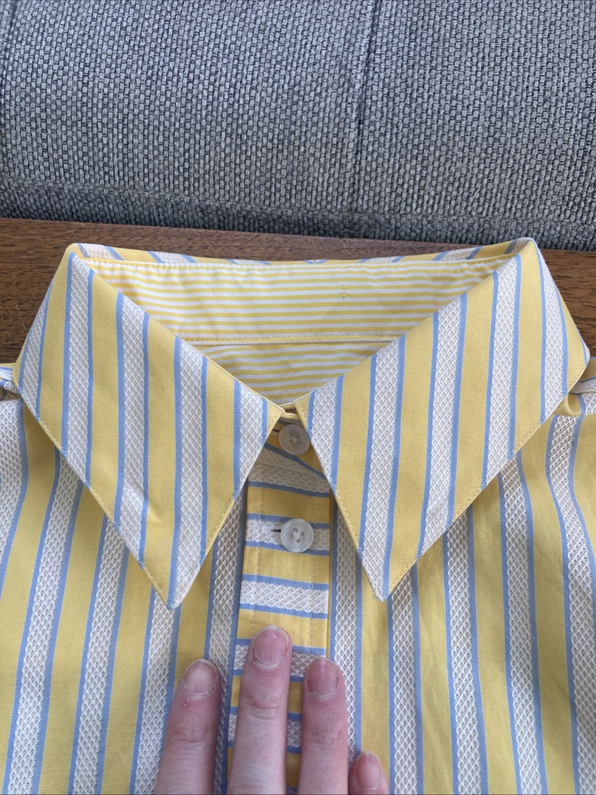 Vintage 1990s Handmade Striped Button Down Women Shirt Textured Dobby S/M Spring