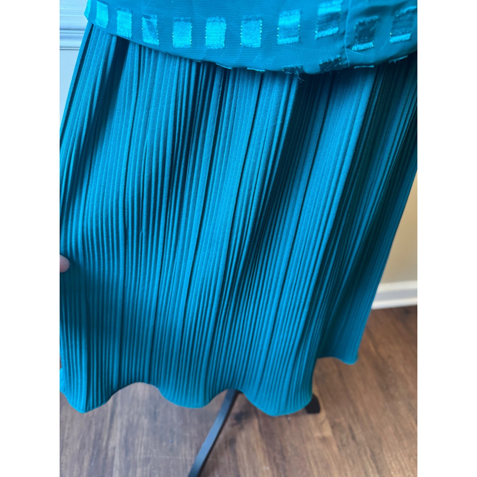 Vintage Risa Ann New York Teal Green 2 Piece Pleated Skirt Set Size 16WP USA