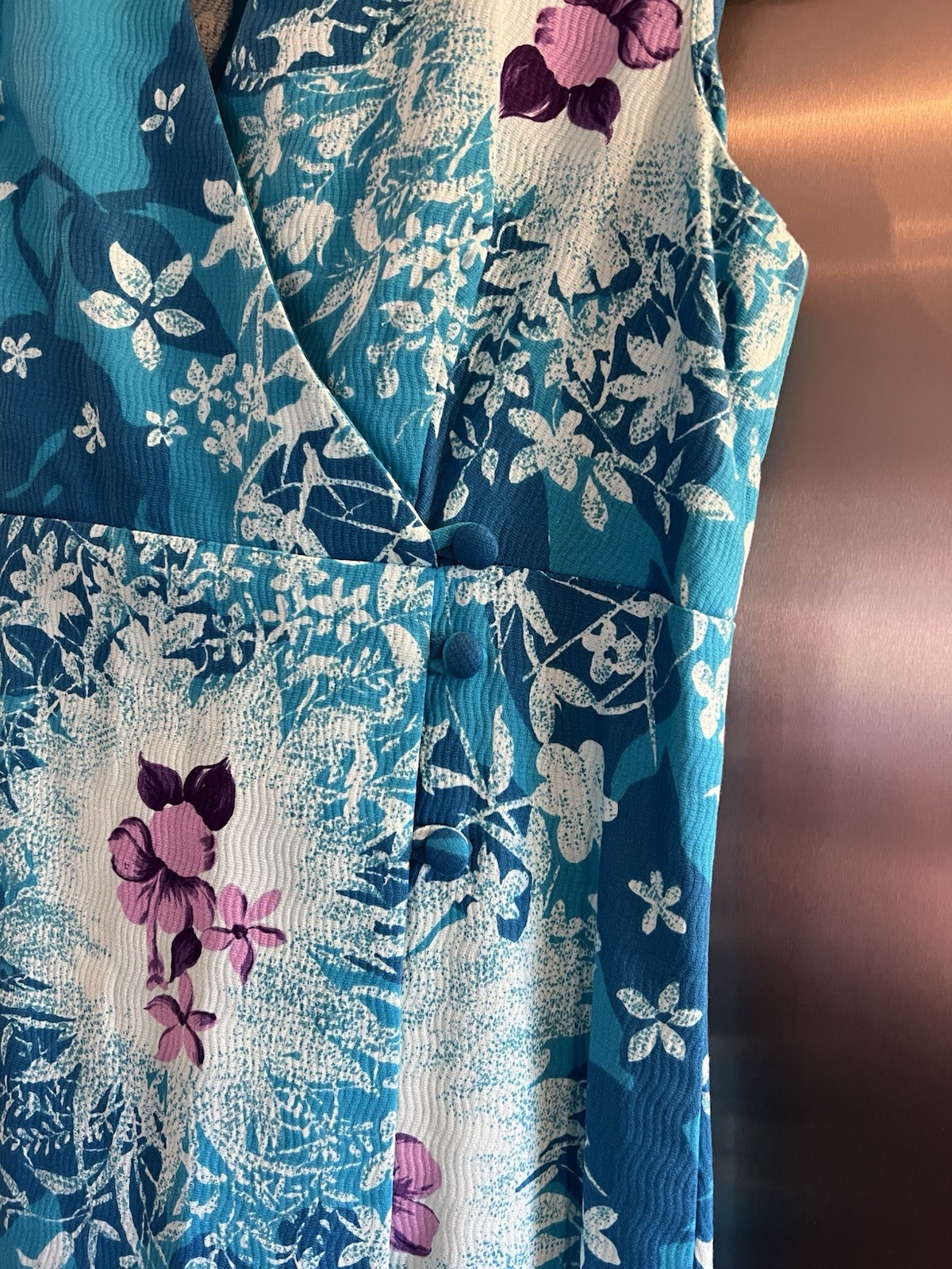 VTG Sears Hawaiian Fashions Maxi Dress Blue Floral Tiki Textured VTG Size 16