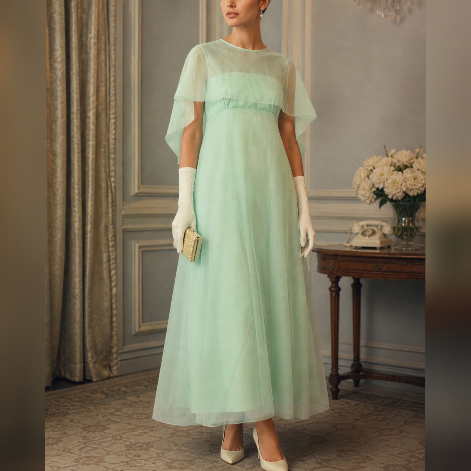 Unbranded Vintage 60s 70s Green Bridesmaid Party Prom Dress sz 7/8