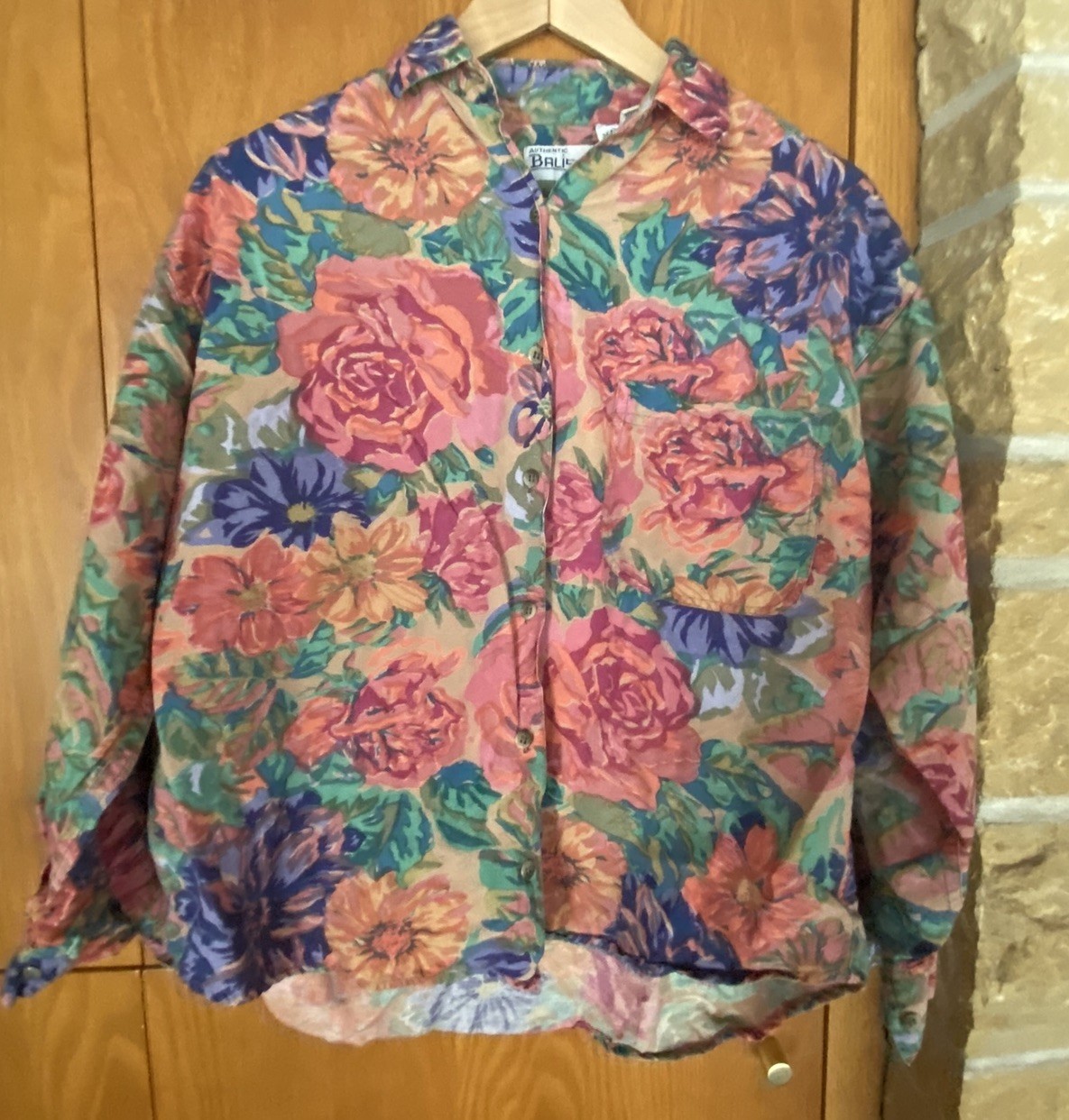 VINTAGE Balistik Blouse Floral Gauzy Cotton Rayon NEPAL XS Billowy Colorful