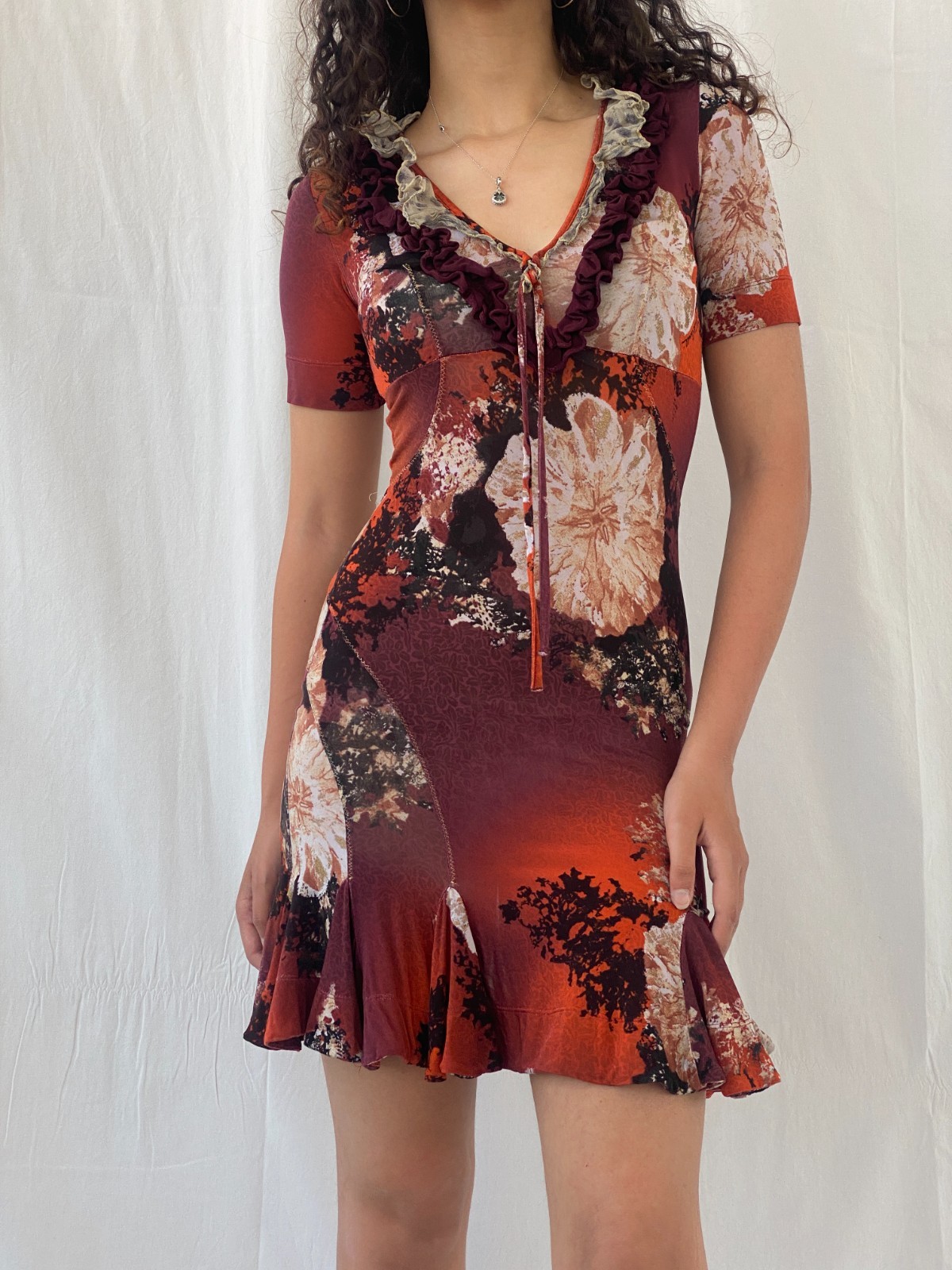 Vintage 2000s Just Cavalli by Roberto Cavalli Floral Ruffle Mini Dress – S