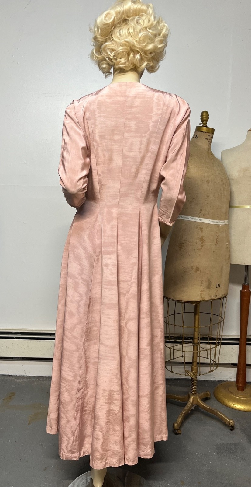 Vintage 1940s Marshall Fields Pink Rayon Faille Dressing Gown Dress Bust 36-38