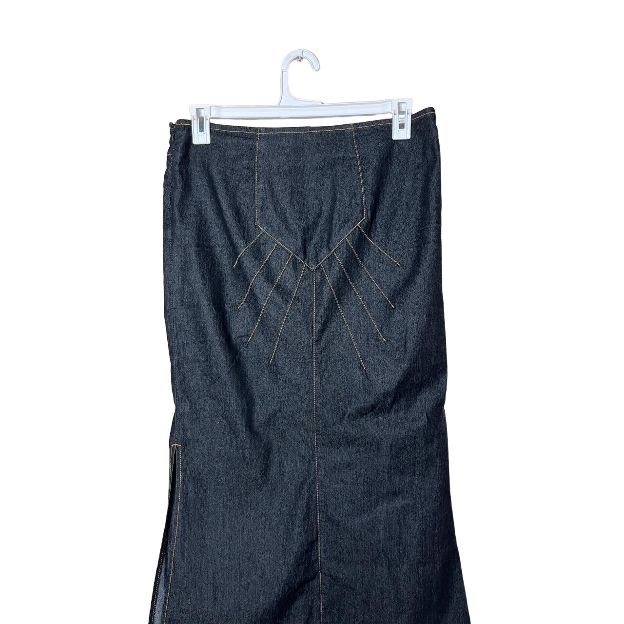Bisou Bisou Dark Wash Contrast Stitching Maxi Length Denim Skirt Size 12