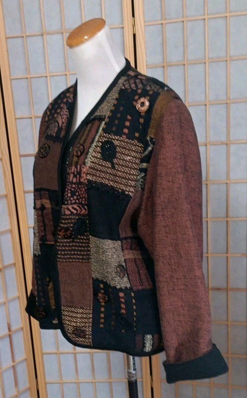 Crystal Vintage Womens Artsy Patchwork Long Sleeve Jacket Made In Colombia Small